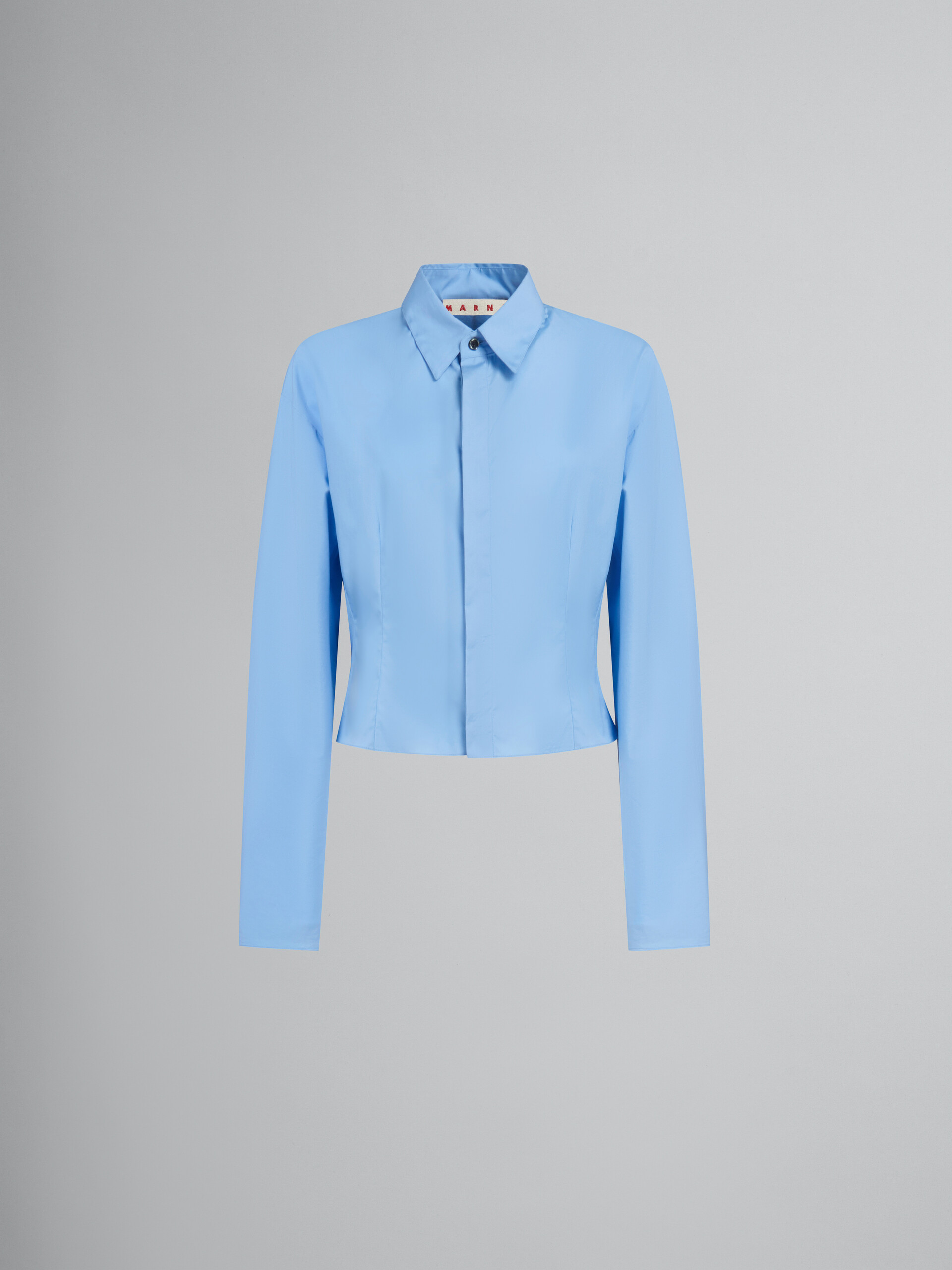 Camicia in popeline biologico blu con schiena arricciata - Camicie - Image 1
