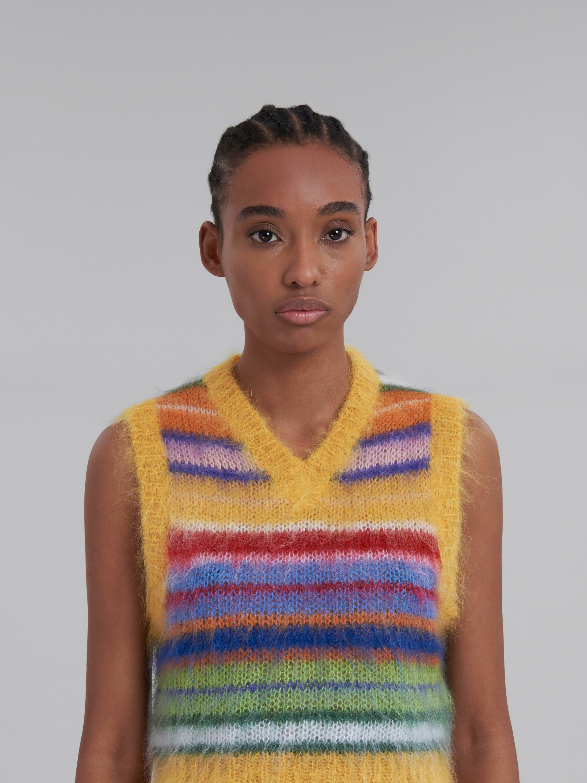 Multicoloured cropped mohair and wool striped vest - Pullovers - Image 4