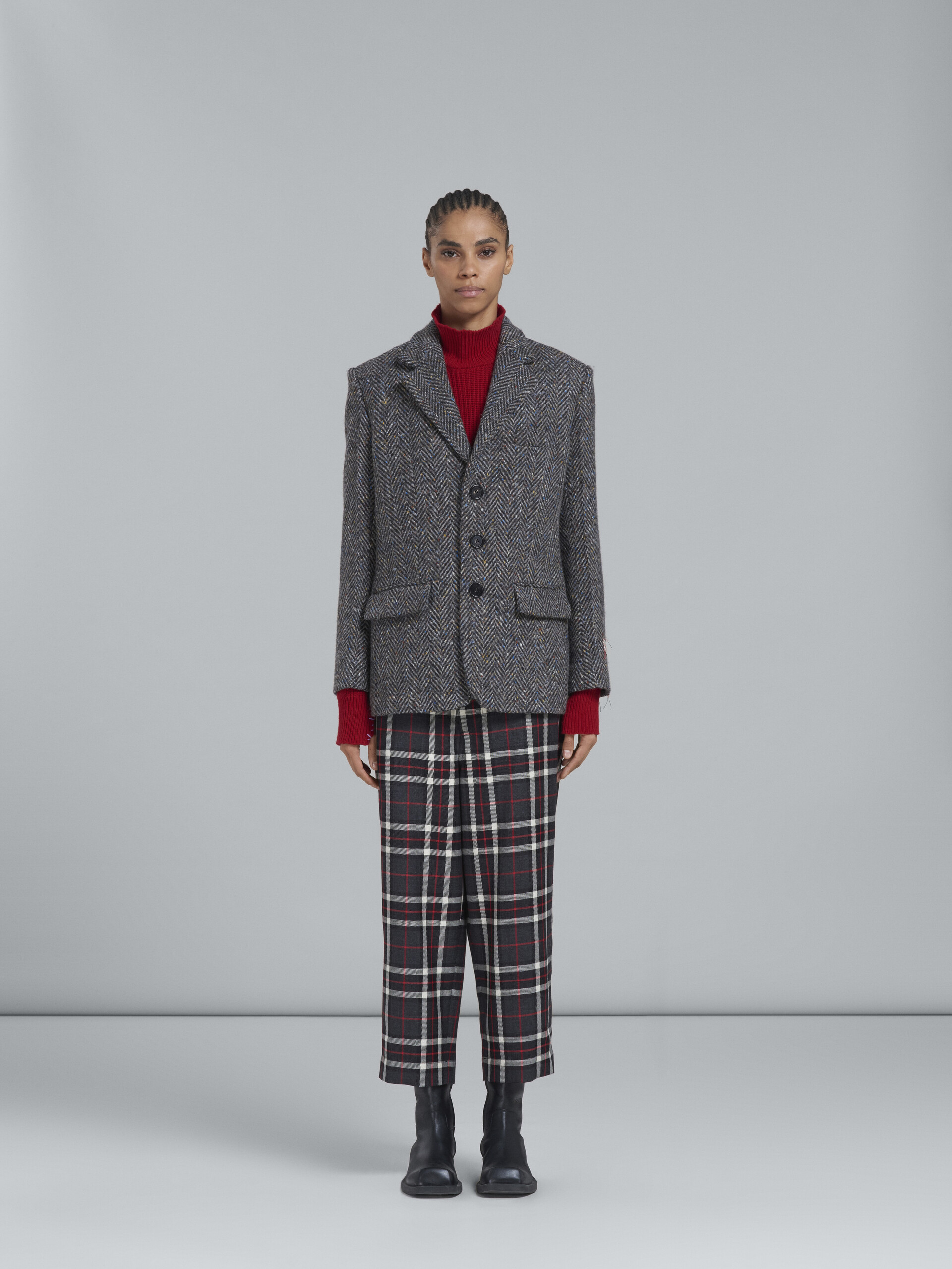 Grey tartan wool cropped pants - Pants - Image 2