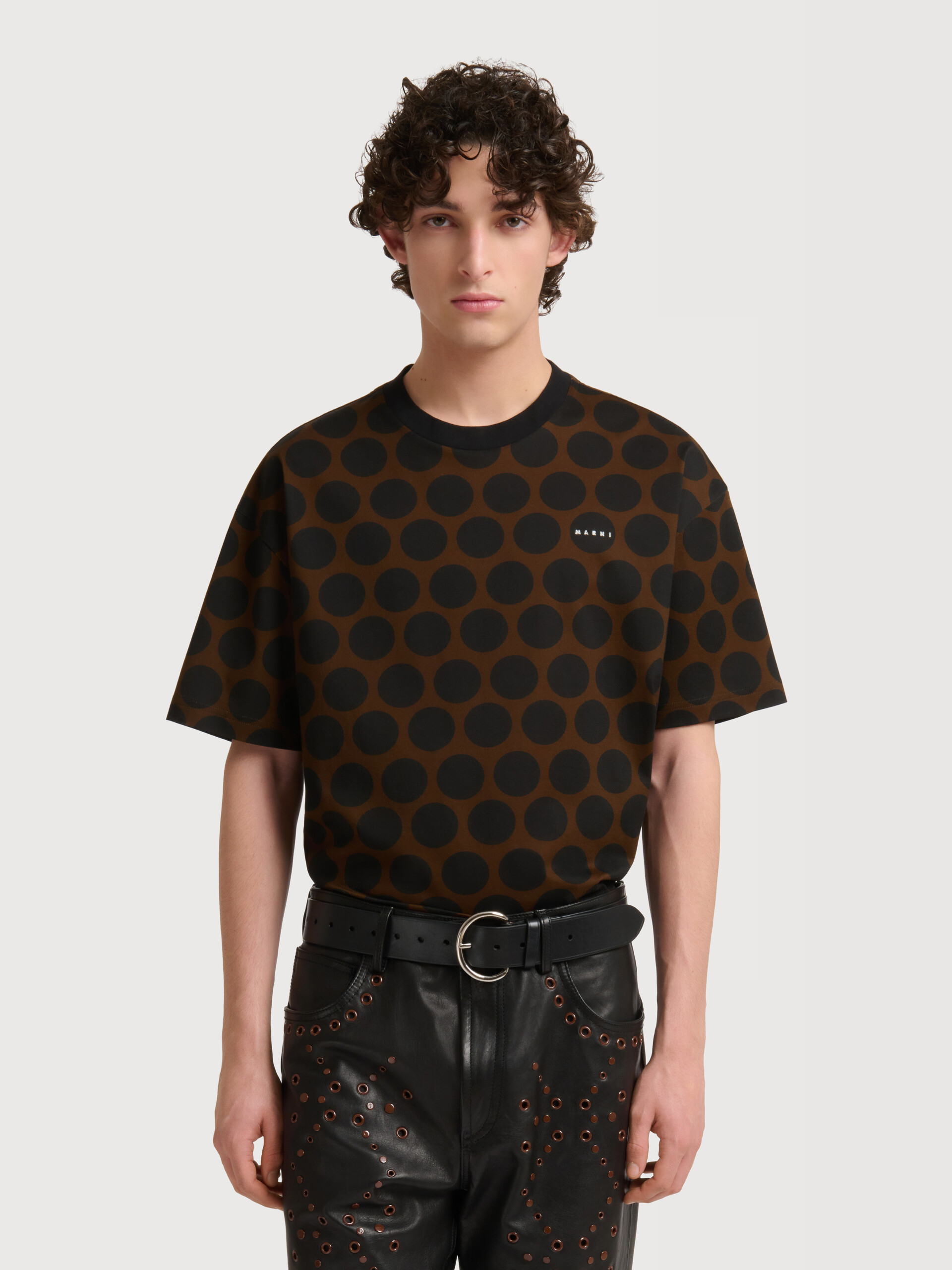 Brown cotton T-shirt with Polka Rhythm print - Shirts - Image 2
