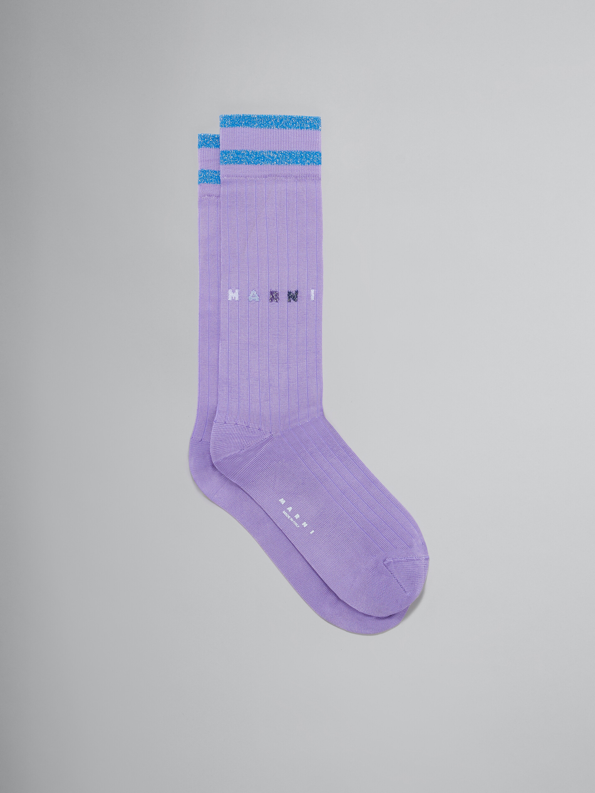Purple viscose socks with lurex stripes - Socks - Image 1