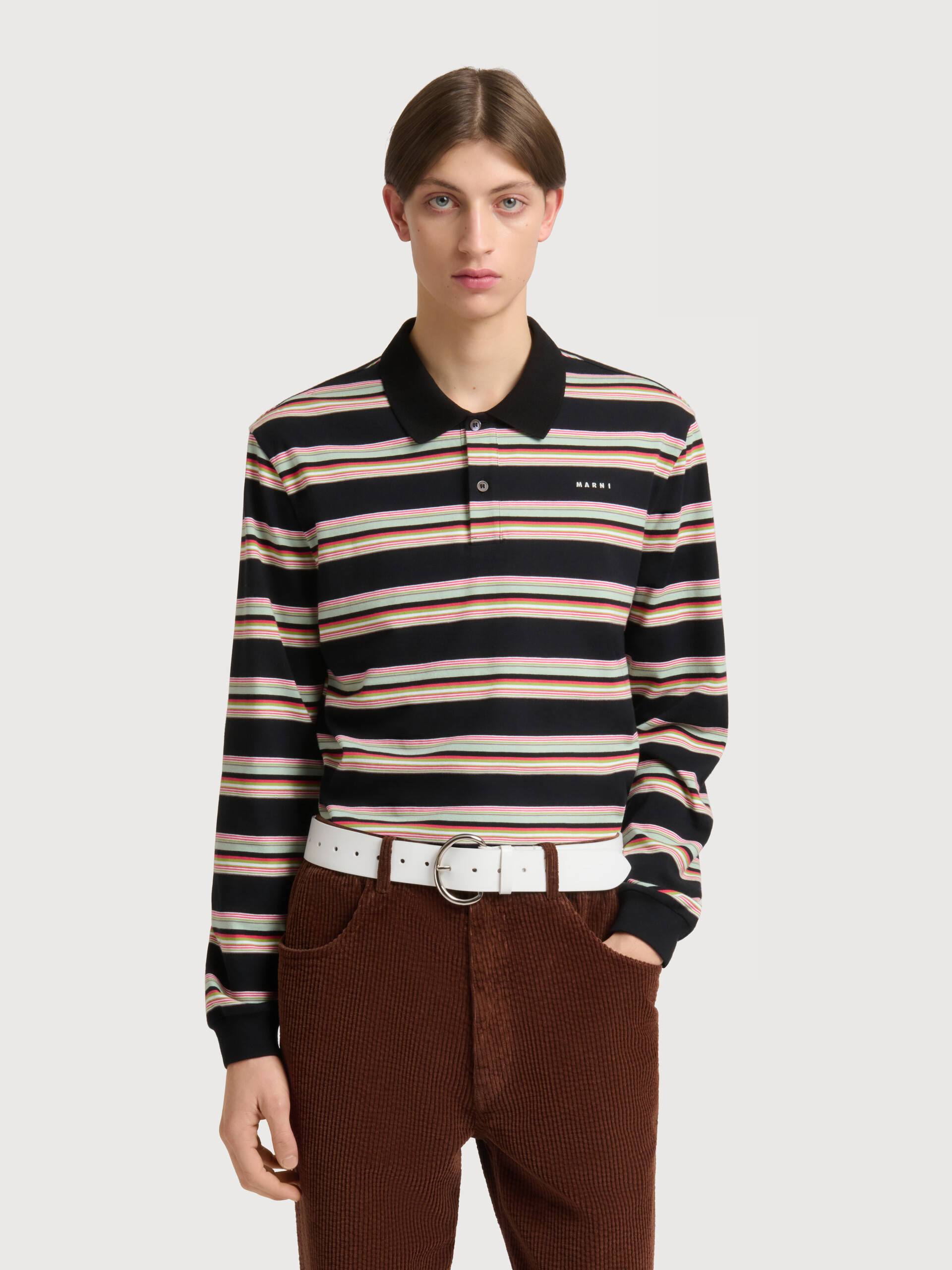Black and light green striped cotton polo shirt - Shirts - Image 2