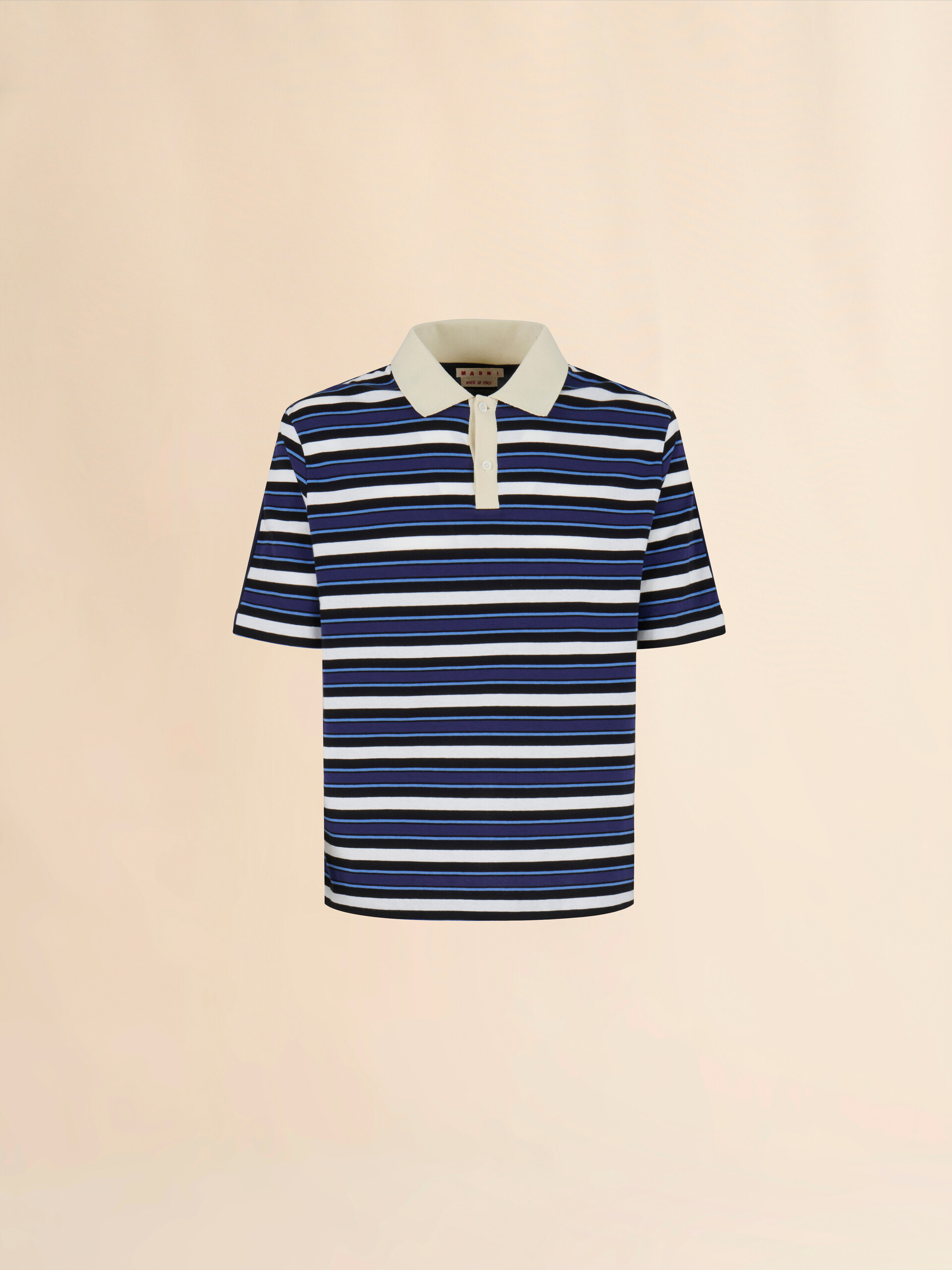 Polo in cotone biologico blu a righe e retro a contrasto - Camicie - Image 1