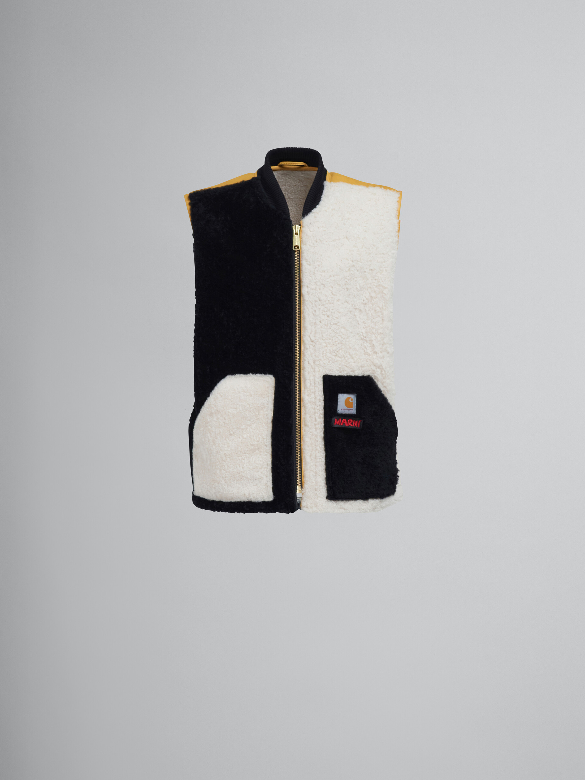 MARNI x CARHARTT WIP - black and white shearling gilet - Waistcoat - Image 1