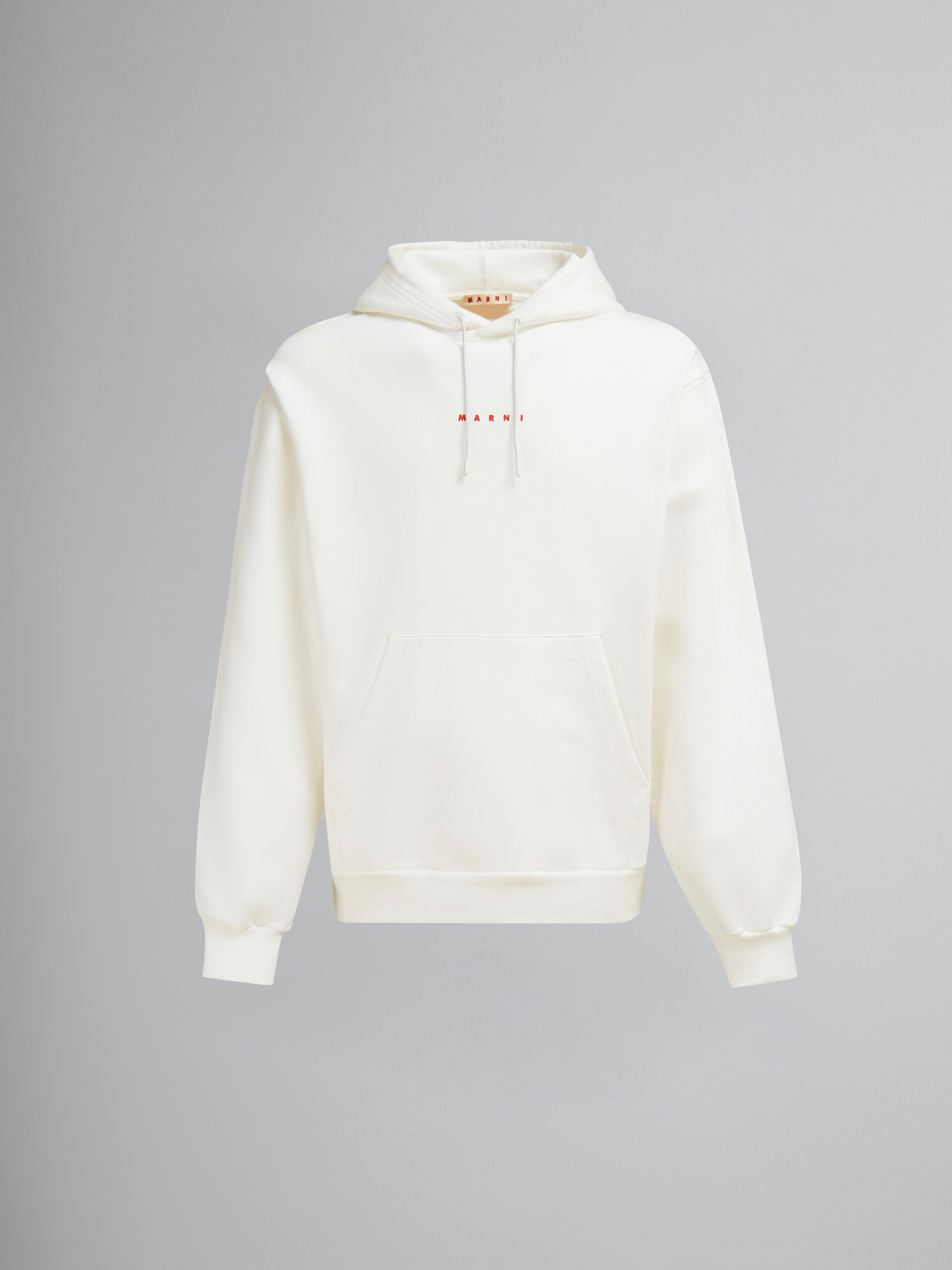 White organic cotton hoodie with mini Marni print - Sweaters - Image 1