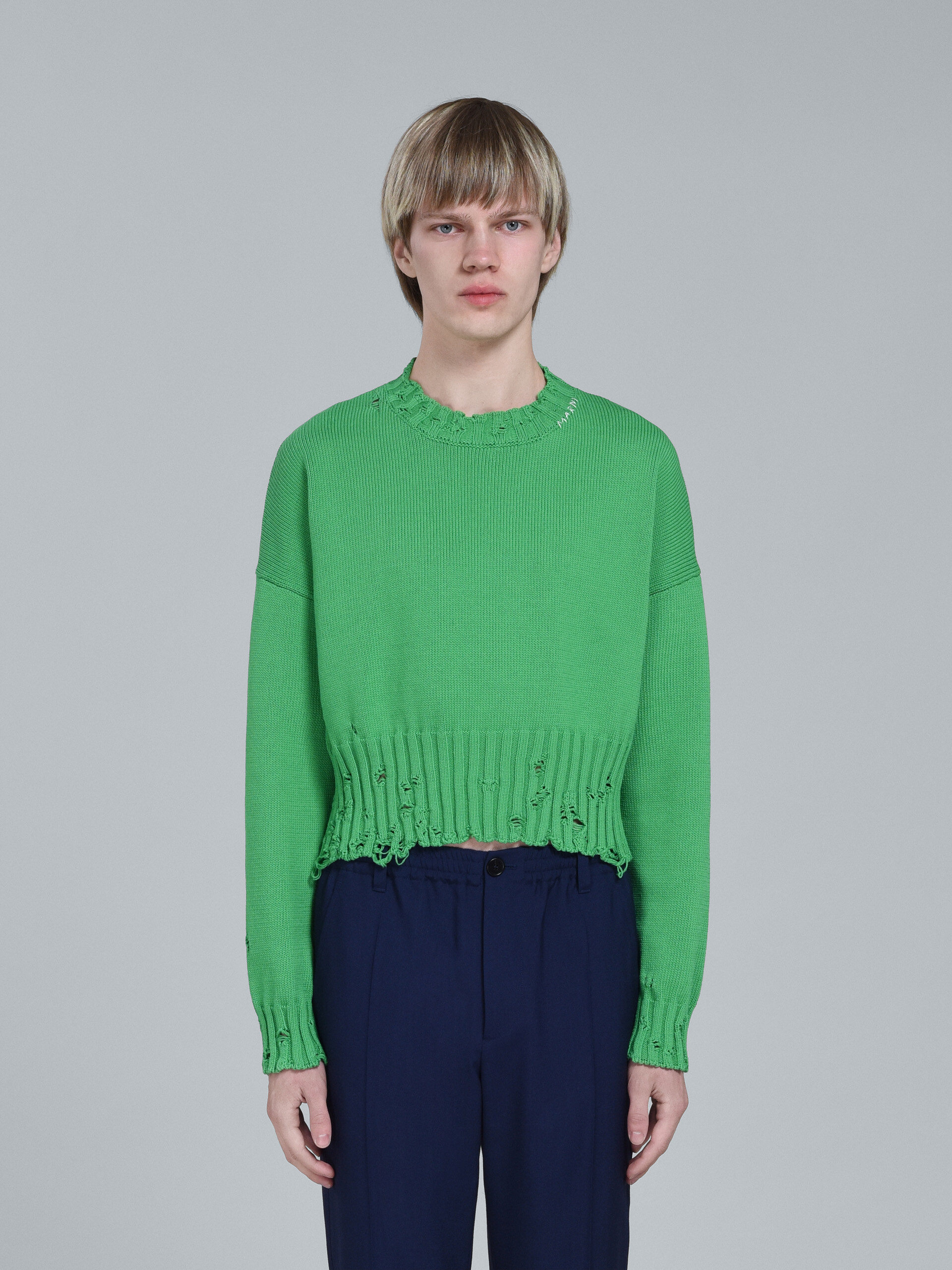 Green cotton crewneck sweater - Pullovers - Image 2