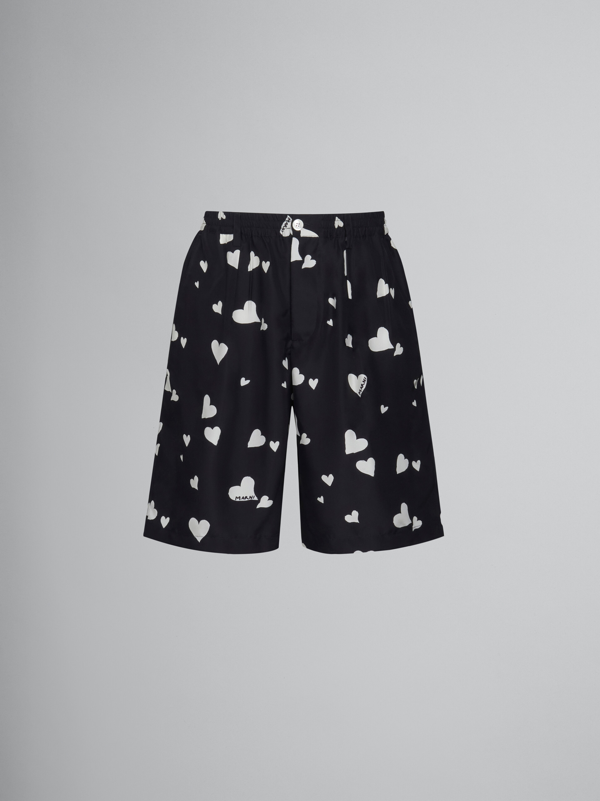Black silk shorts with Bunch of Hearts print - Pants - Image 1