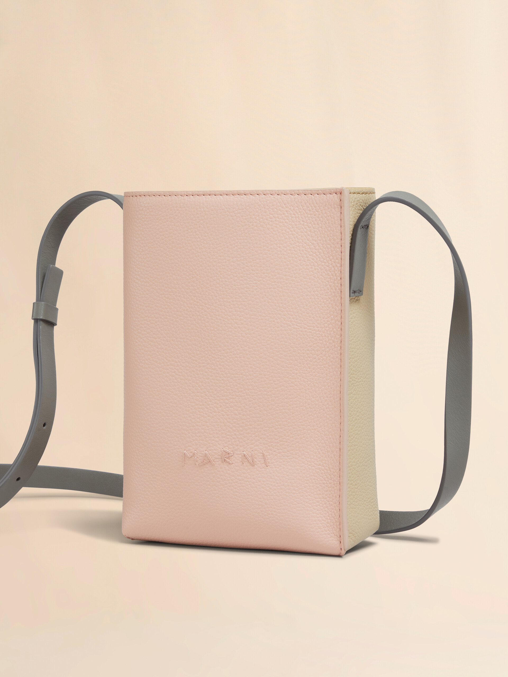 Light pink and beige leather Museo Nano Bag with Marni Symbol embroidery - Shoulder Bag - Image 4