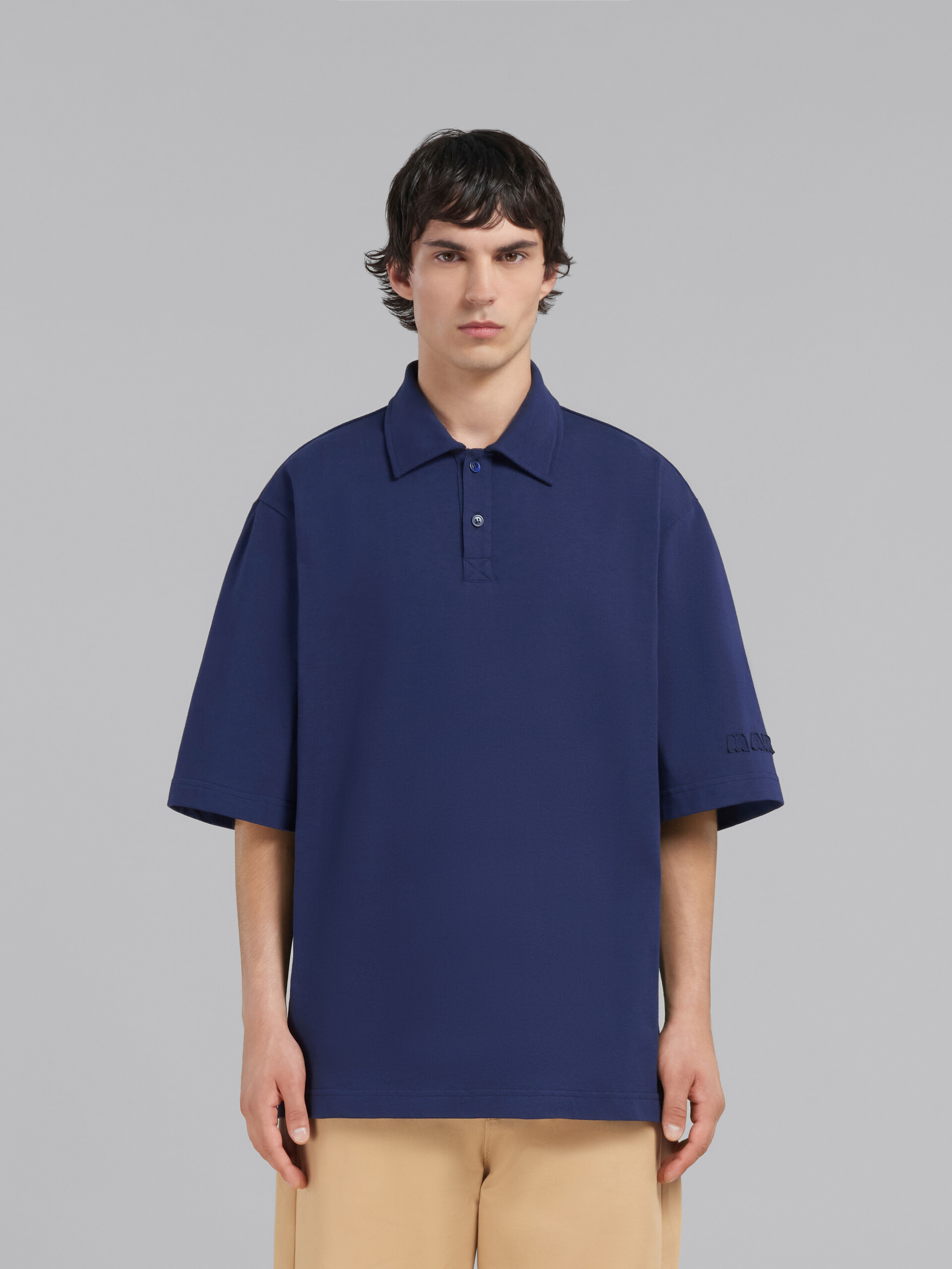 Blue bio cotton oversized polo shirt with Marni patches - Polos - Image 2