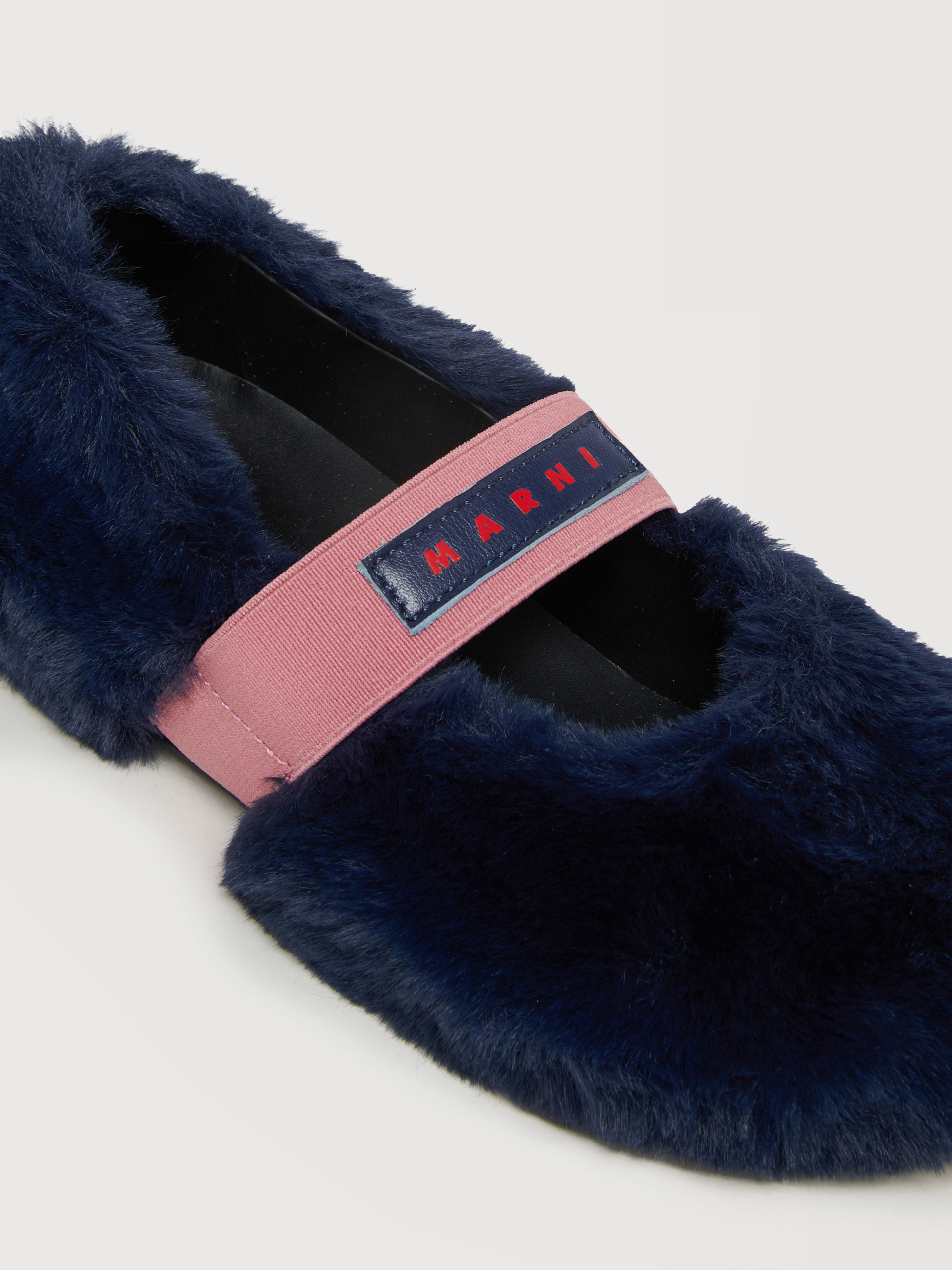Blue faux fur ballerinas with logo elastic strap - Sneakers - Image 4