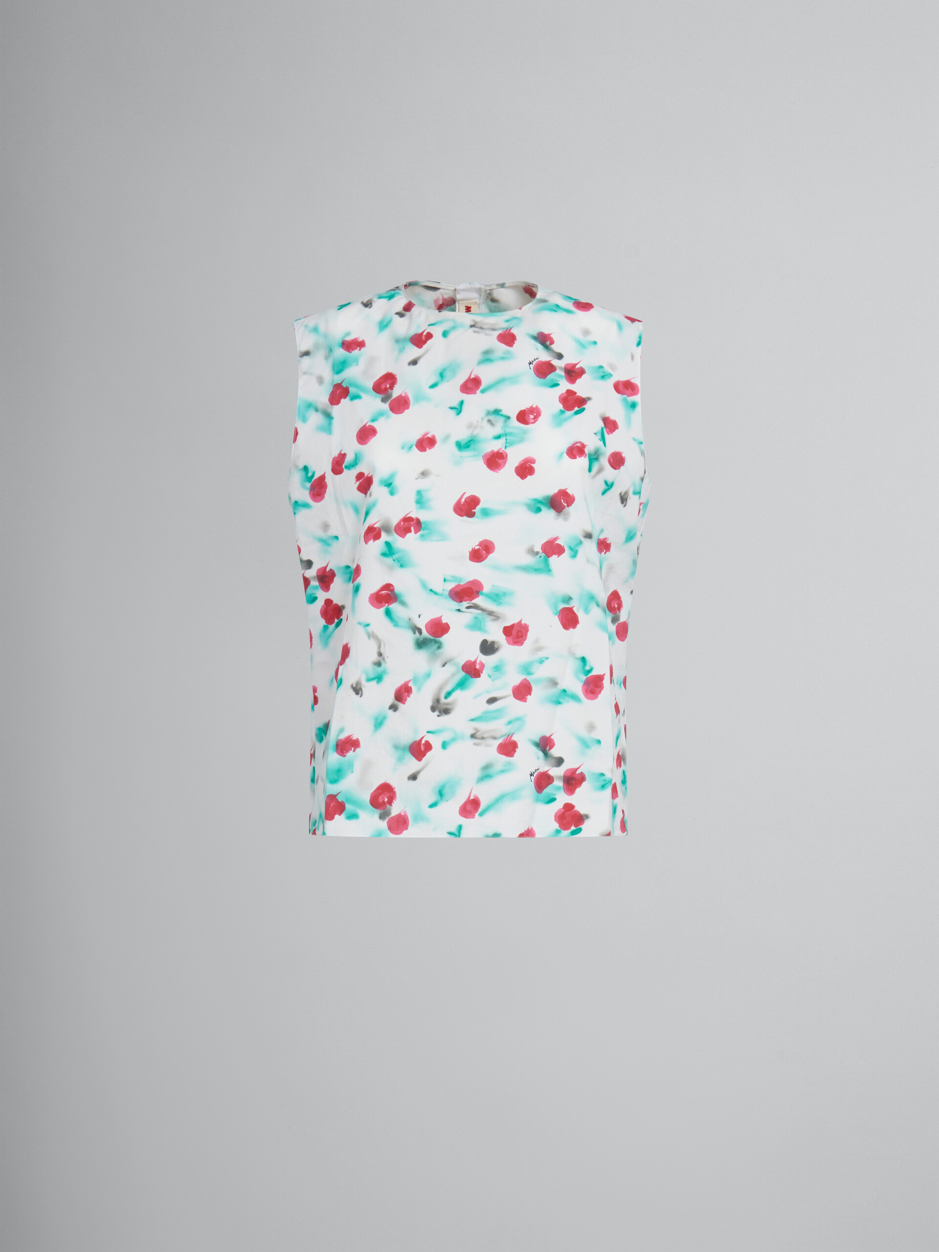 White poplin sleeveless top with Reverie print - Shirts - Image 1