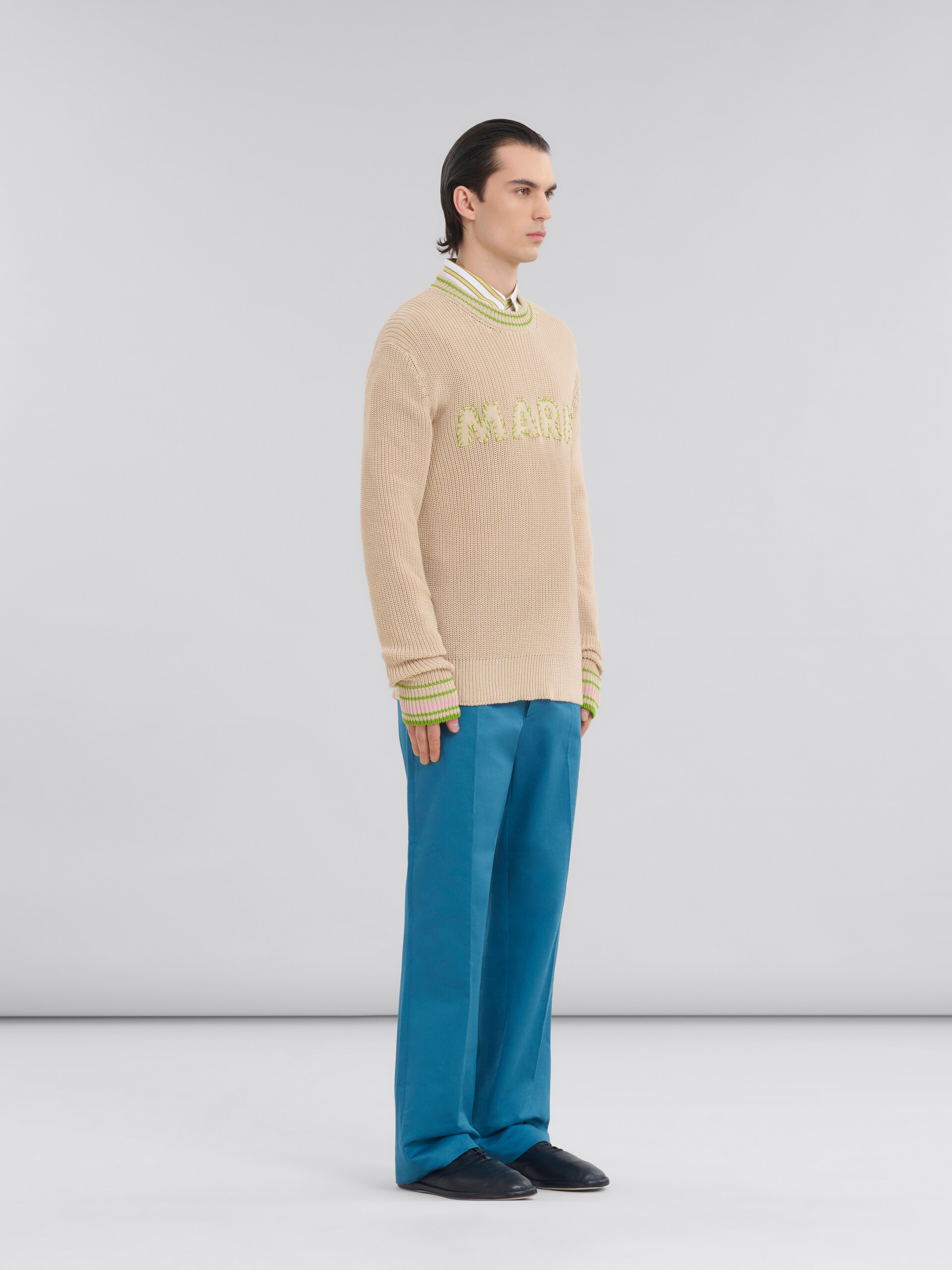 Maglia a coste in cotone blu con applicazione Marni - Pullover - Image 5