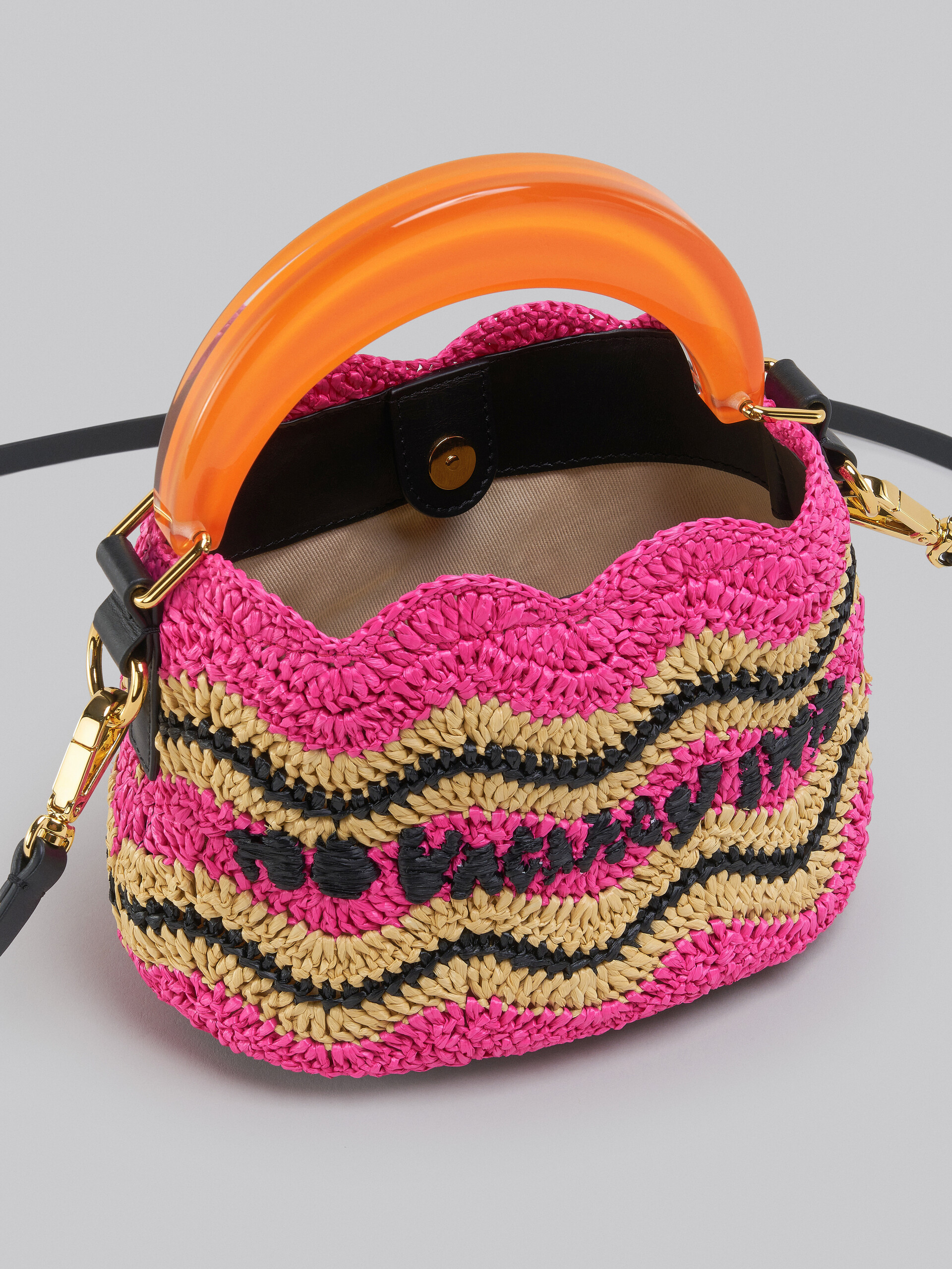Marni x No Vacancy Inn - Venice Mini Bucket in fuchsia crochet raffia - Shoulder Bag - Image 4