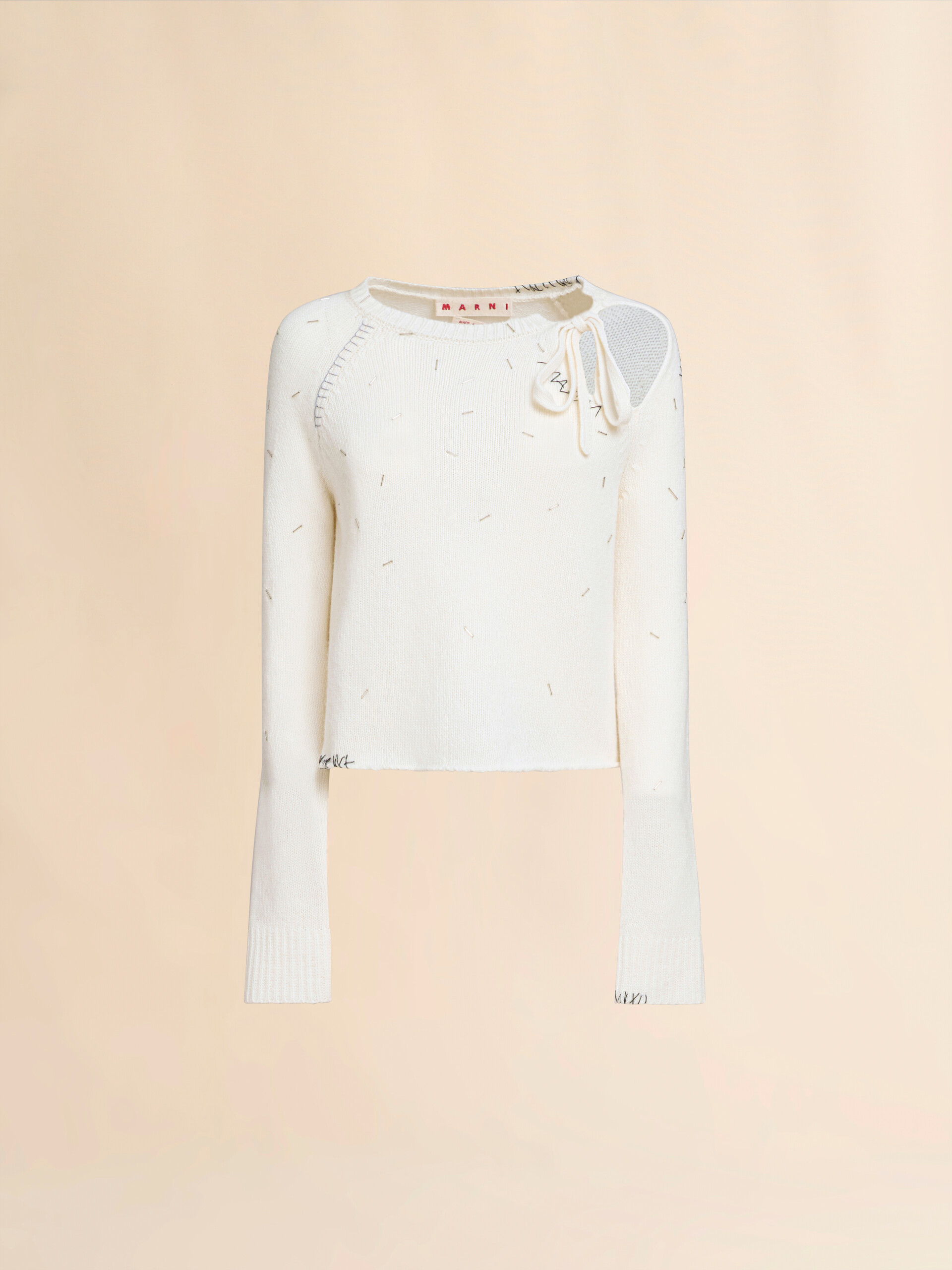 Pearl embellished wool and cashmere ivory jumper - Pullovers - Image 1
