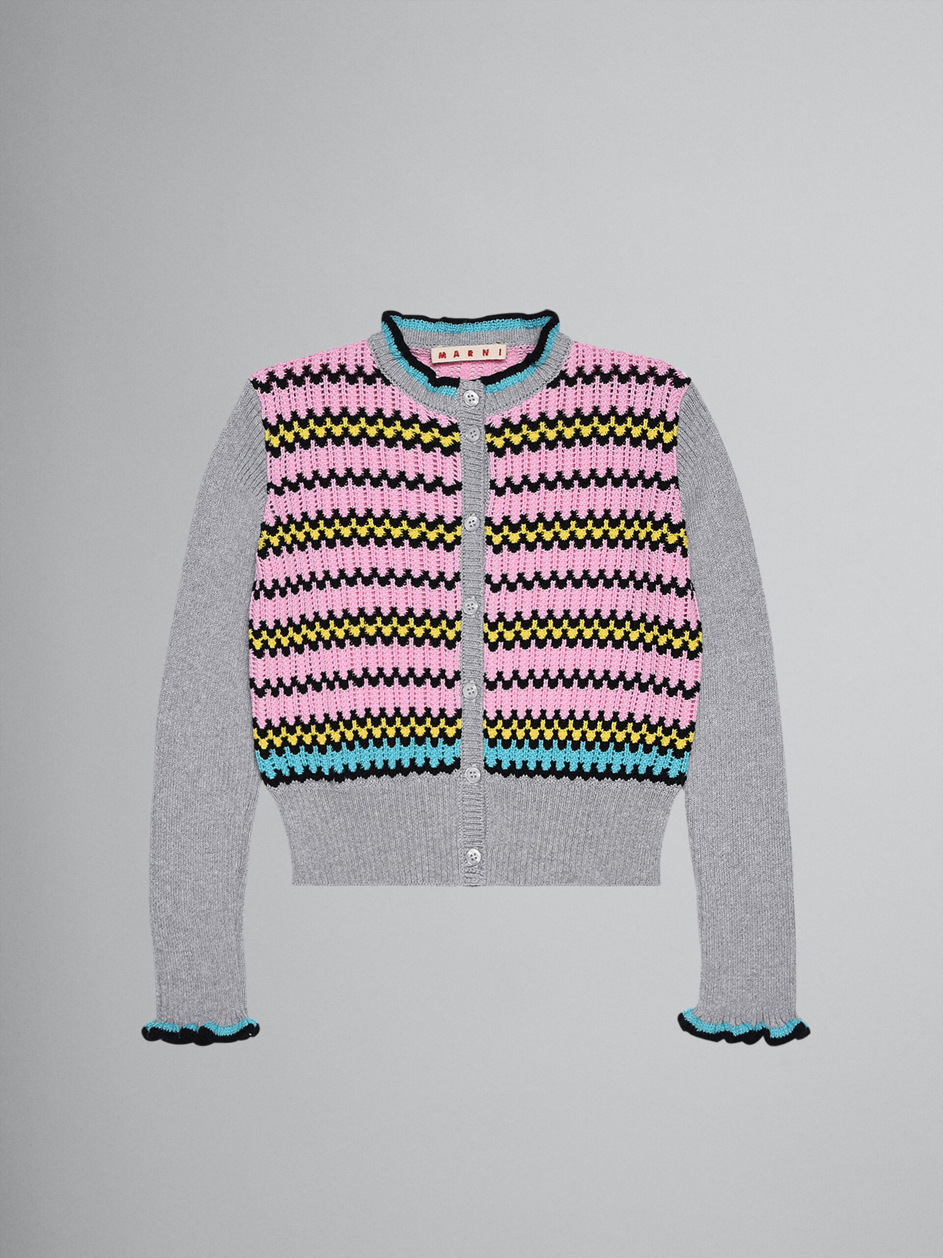 멀티 컬러 핑크 스트라이프 코튼 카디건 - Knitwear - Image 1