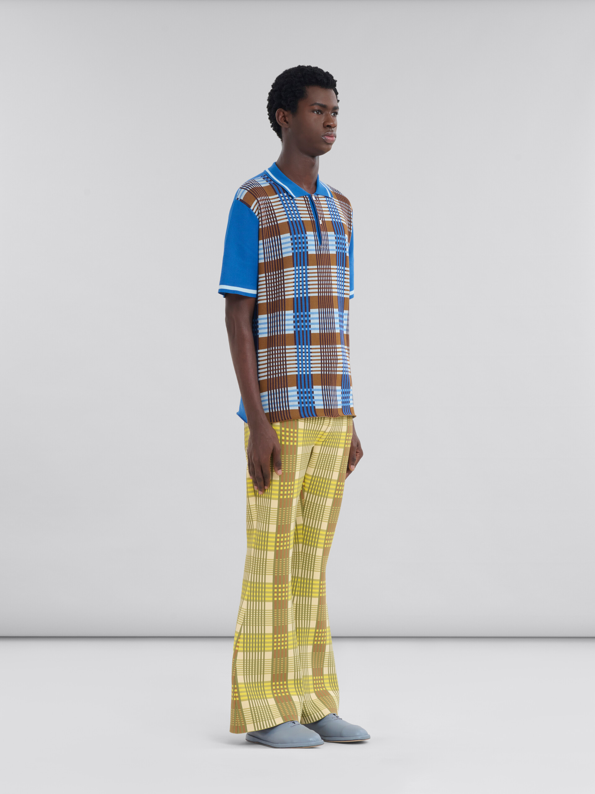 Blue and brown checked cotton polo shirt | Marni