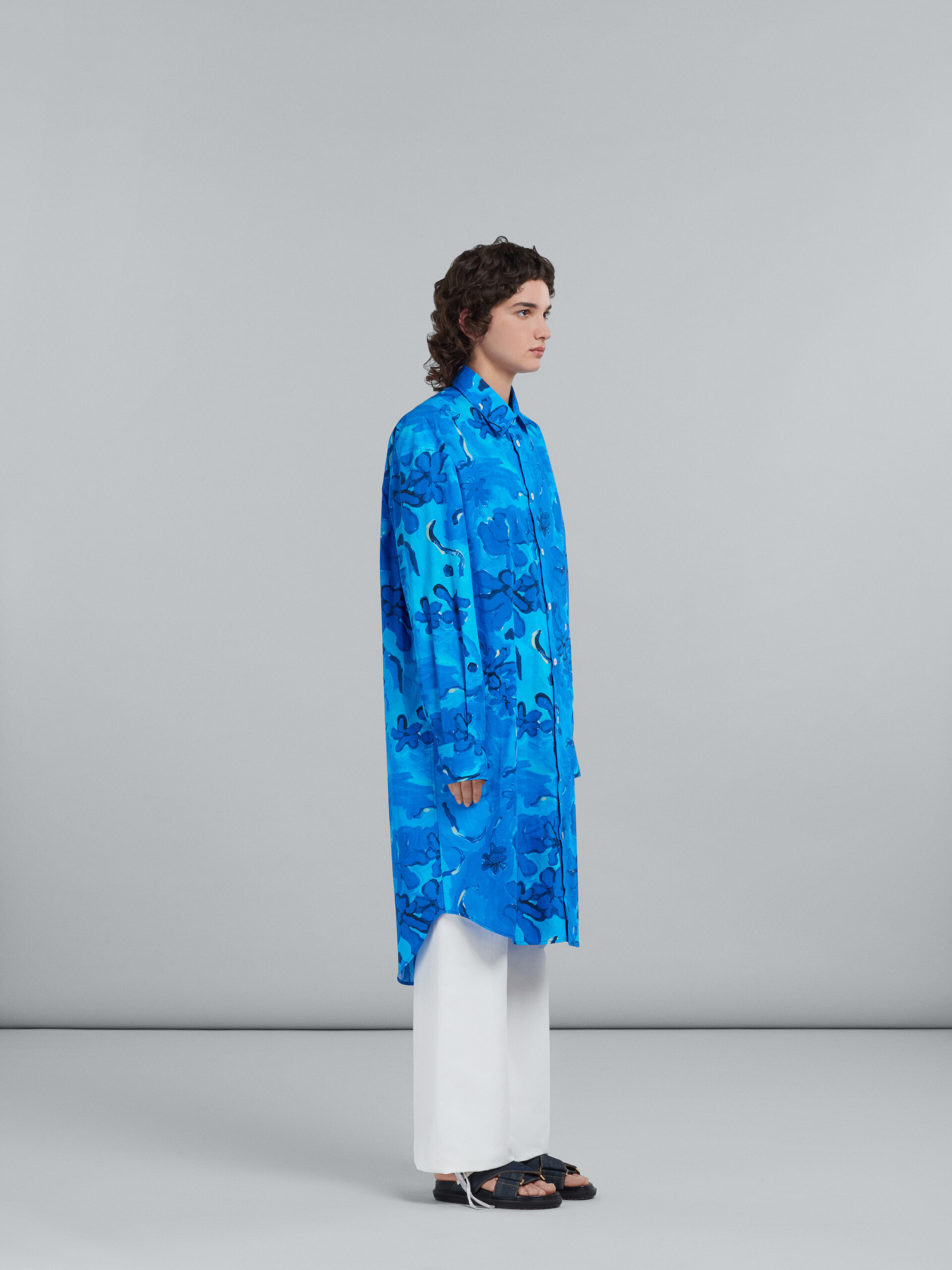 Printed blue poplin shirt dress - Dresses - Image 6