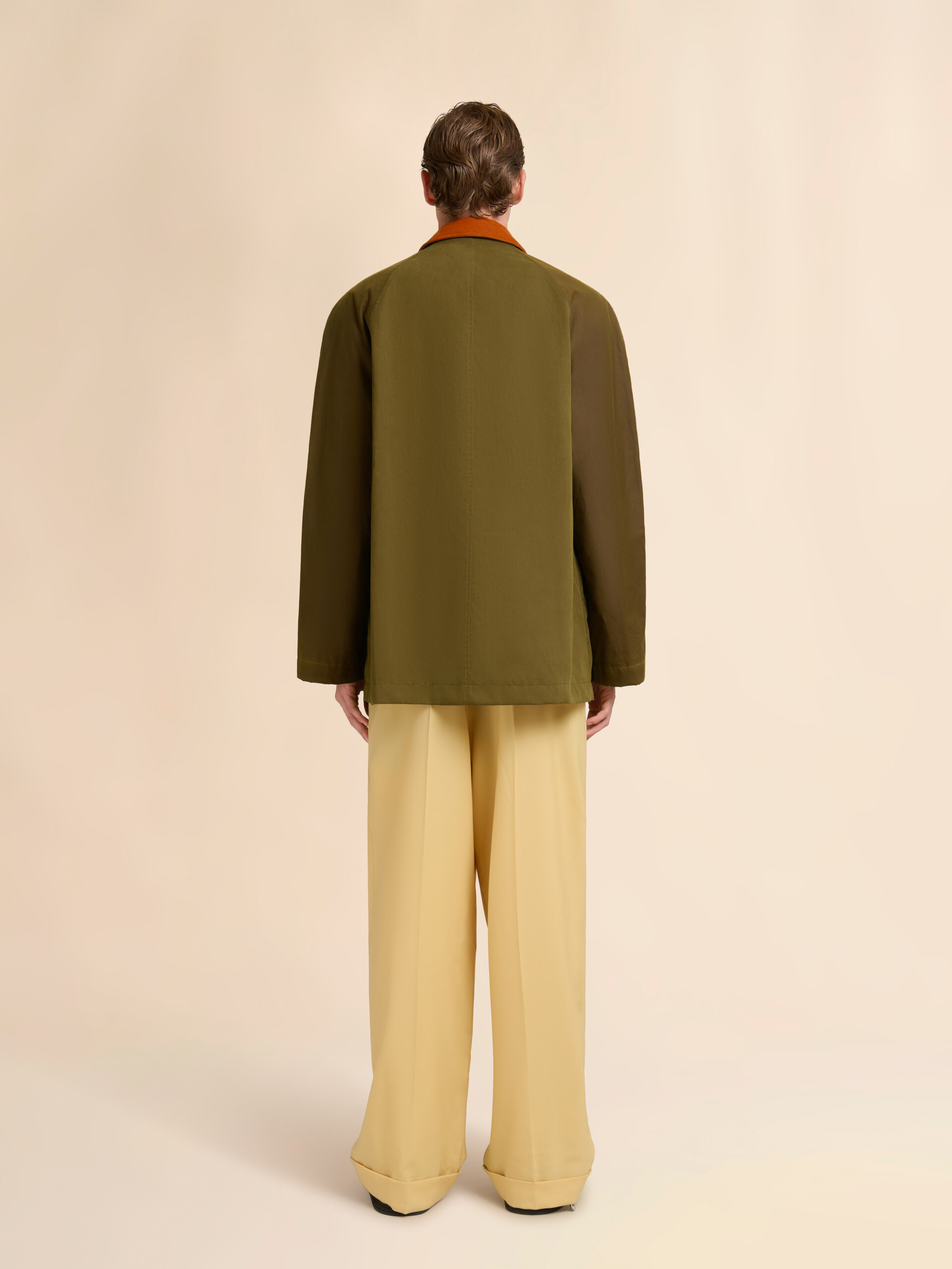 Green gabardine jacket with corduroy collar - Coats - Image 3