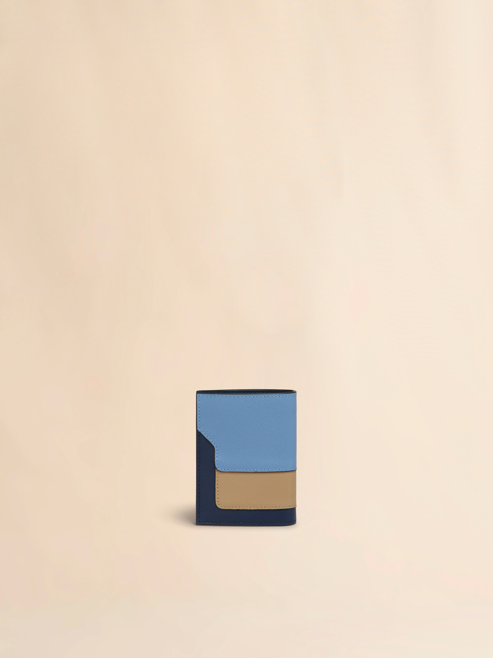 Blue, beige and light blue saffiano leather bi-fold wallet - Wallets - Image 3