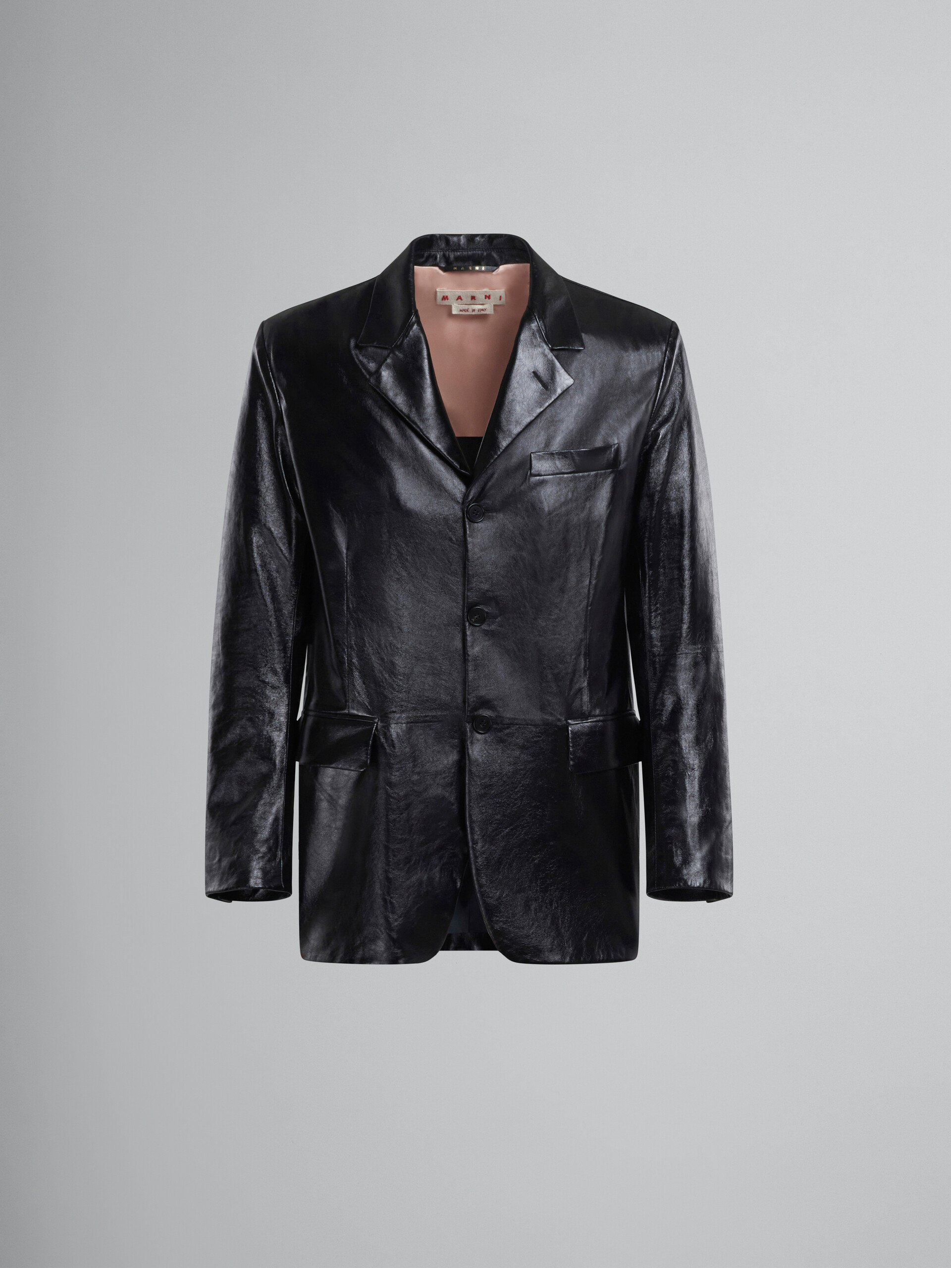 Black single-breasted blazer in ultralight naplak leather - Jackets - Image 1