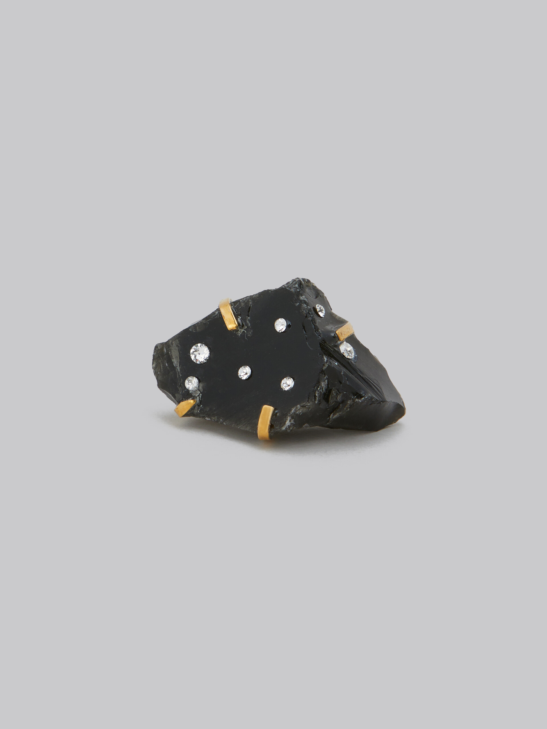 Black obsidian ring with rhinestone polka dots - Rings - Image 4