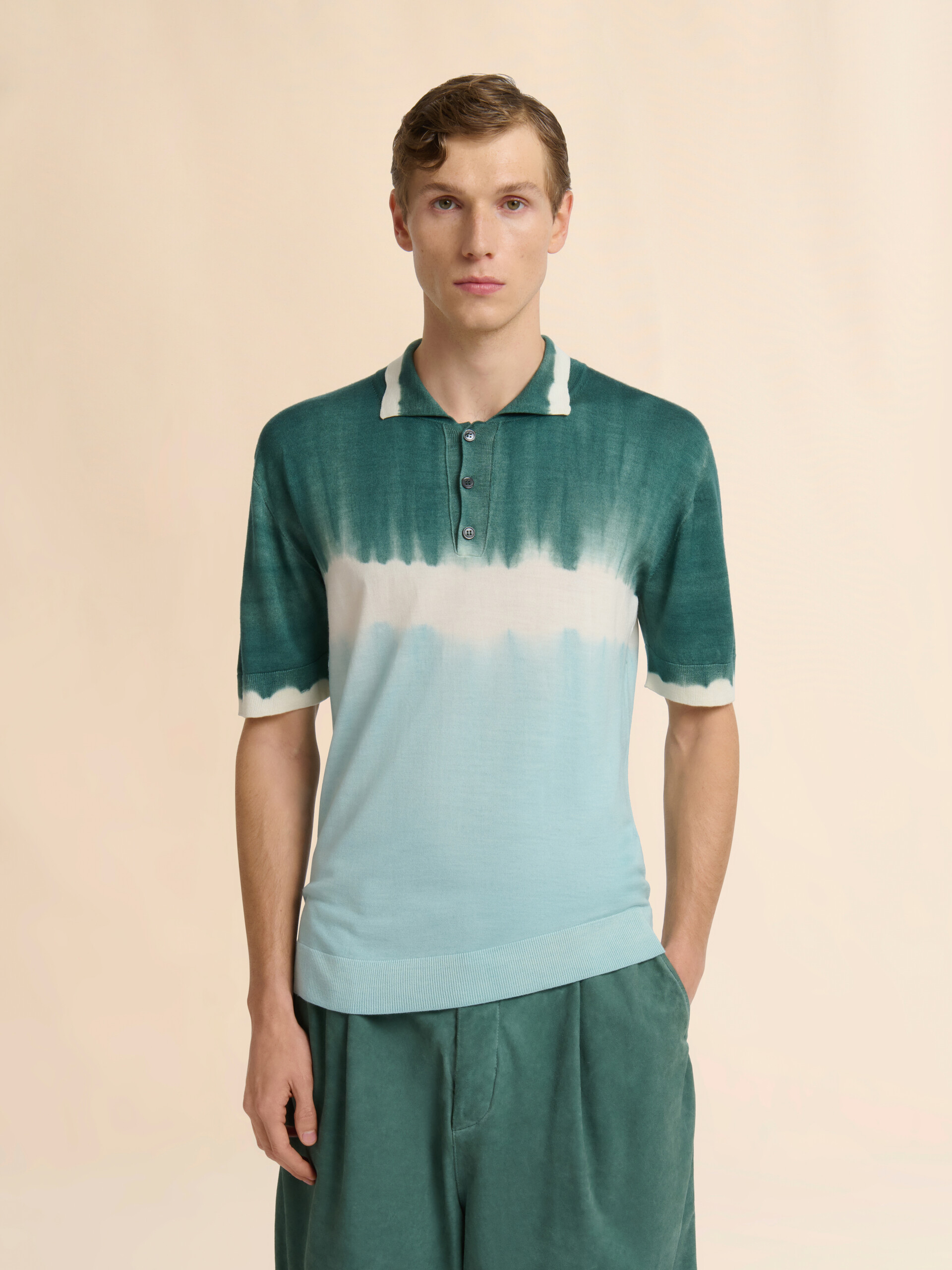 블루 울 실크 타이다이 이펙트 폴로 셔츠 - 셔츠 - Image 2