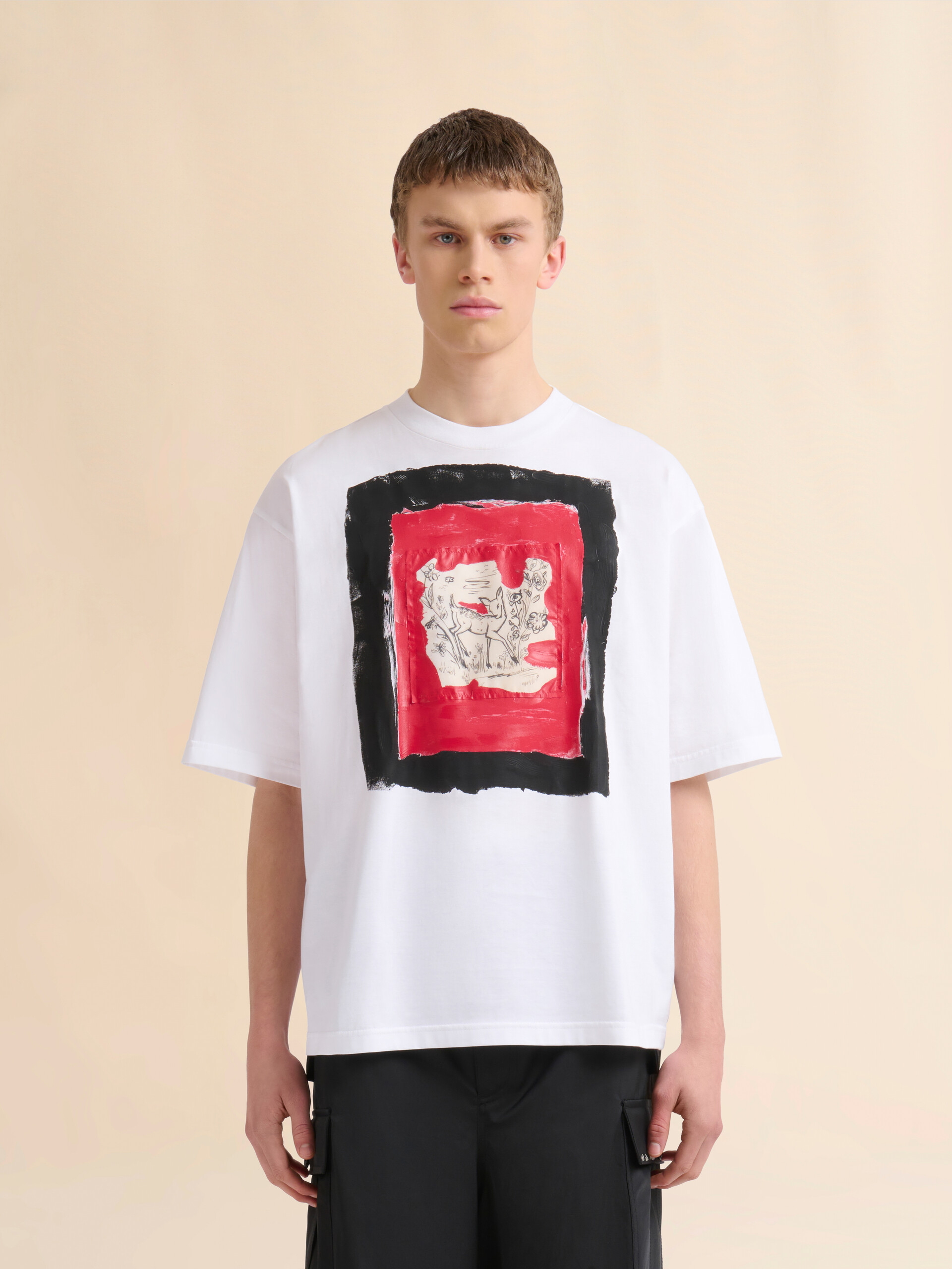White cotton T-shirt with fawn print - Shirts - Image 2