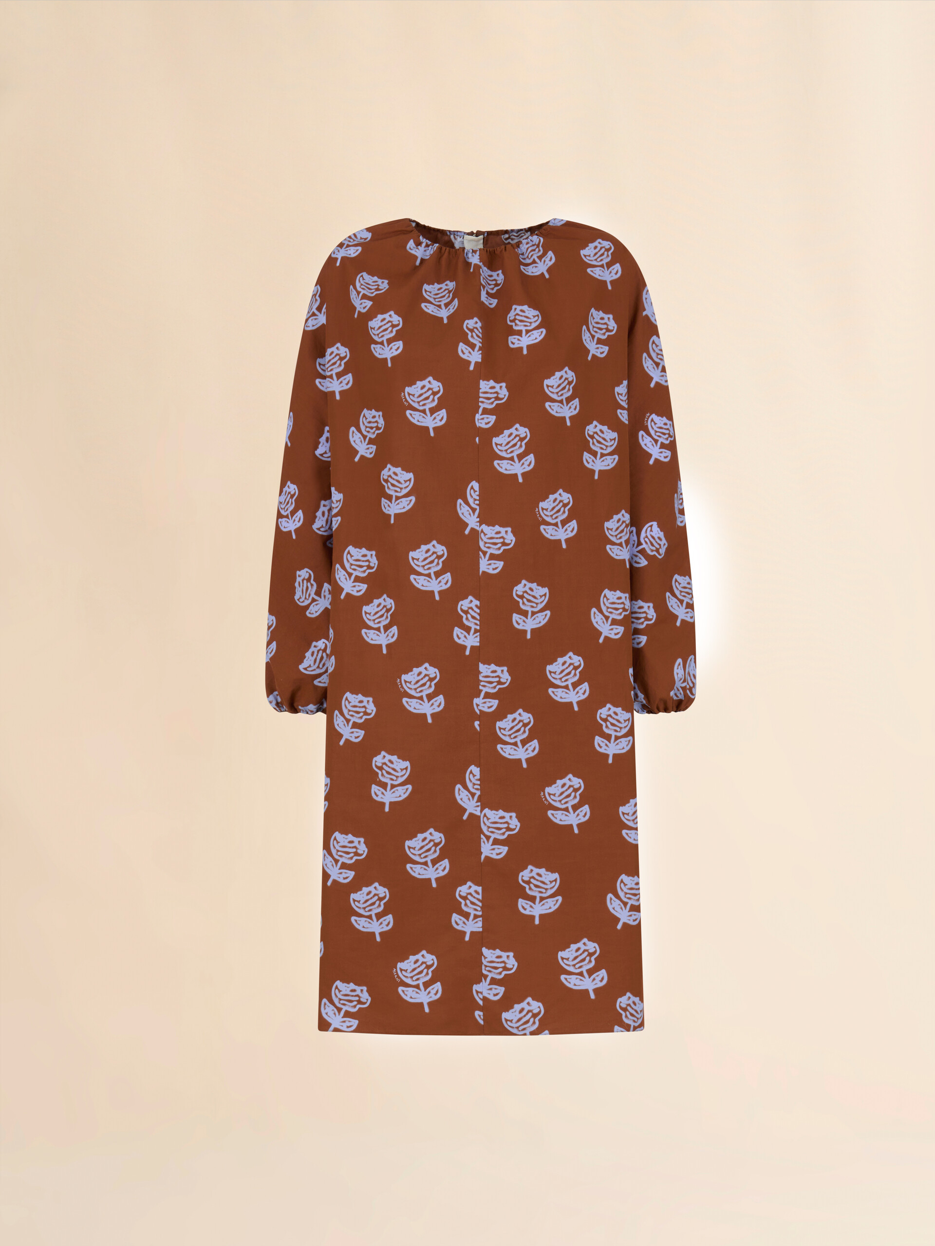 Brown poplin midi dress with Sprayed Roses print - Dresses - Image 1