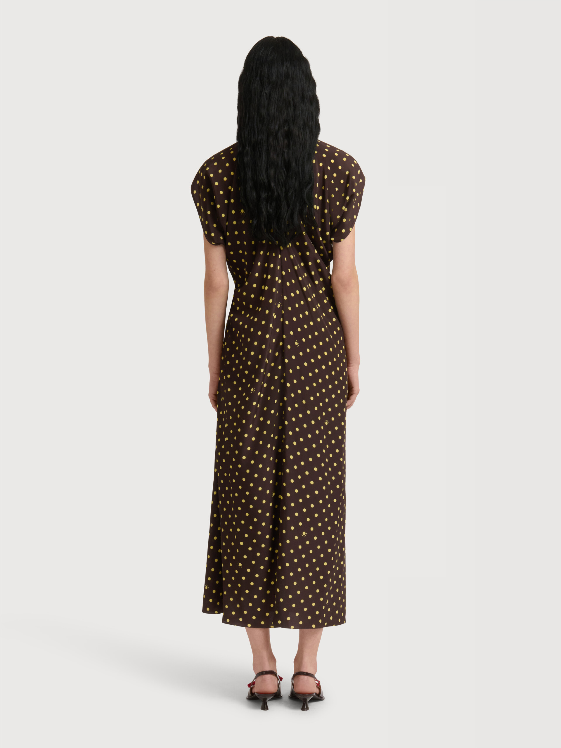 Brown cr&ecirc;pe de chine dress with Polka Rhythm print - Dresses - Image 4