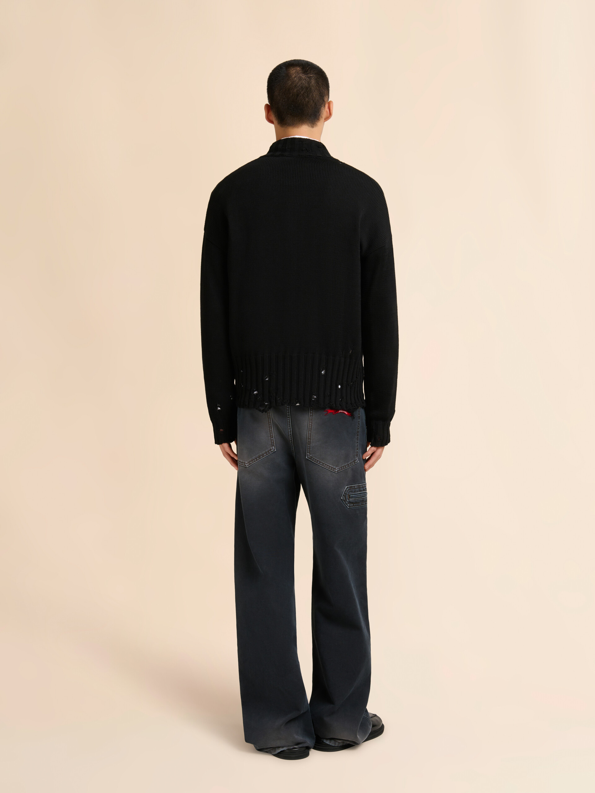 ブラック ジッパー付き ディシェベルド調コットン製ジャンパー - プルオーバー - Image 3