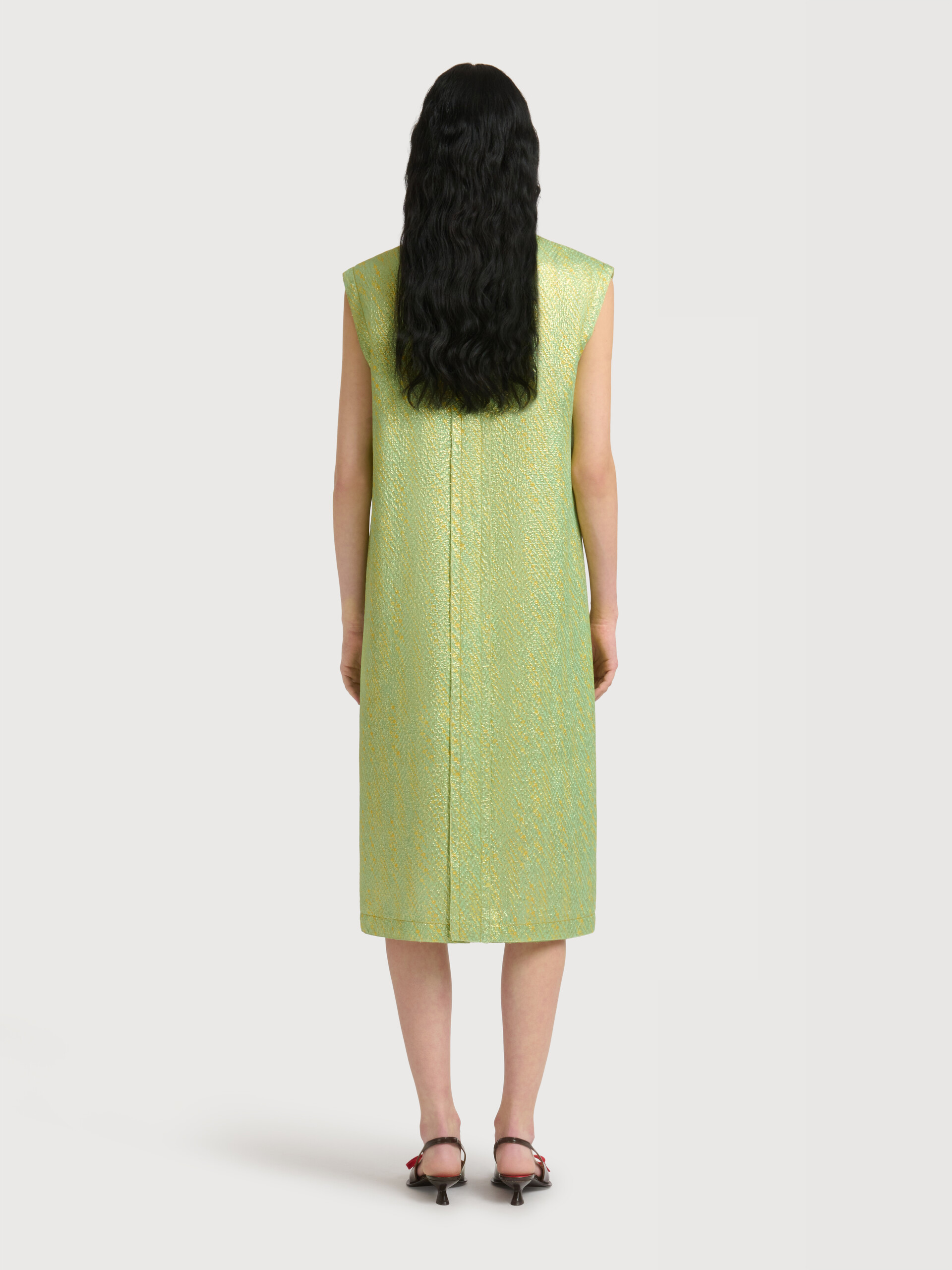 Green silk cloqu&eacute; dress with panel detail - Dresses - Image 4