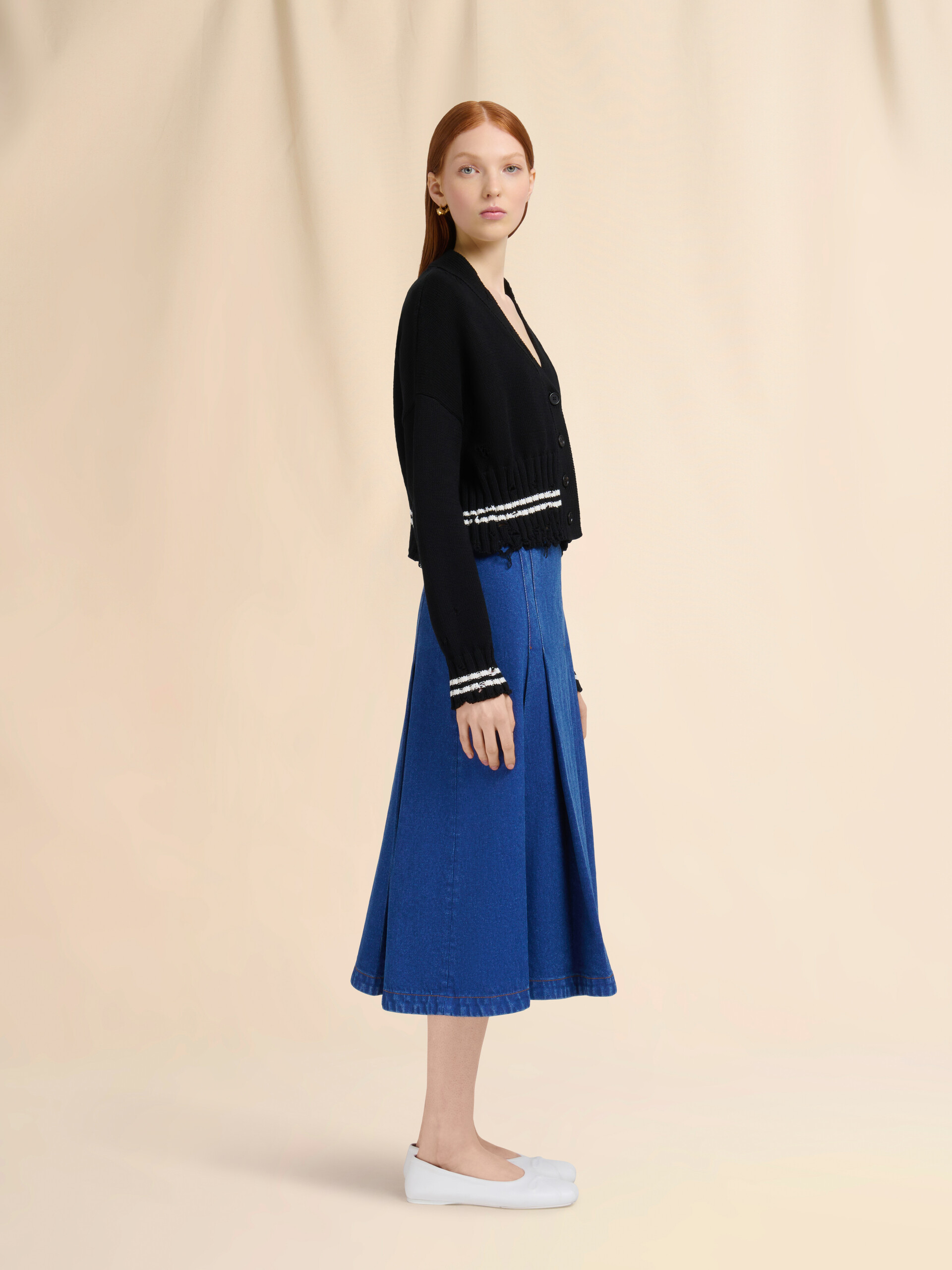 Black dishevelled cotton cardigan - Pullovers - Image 5