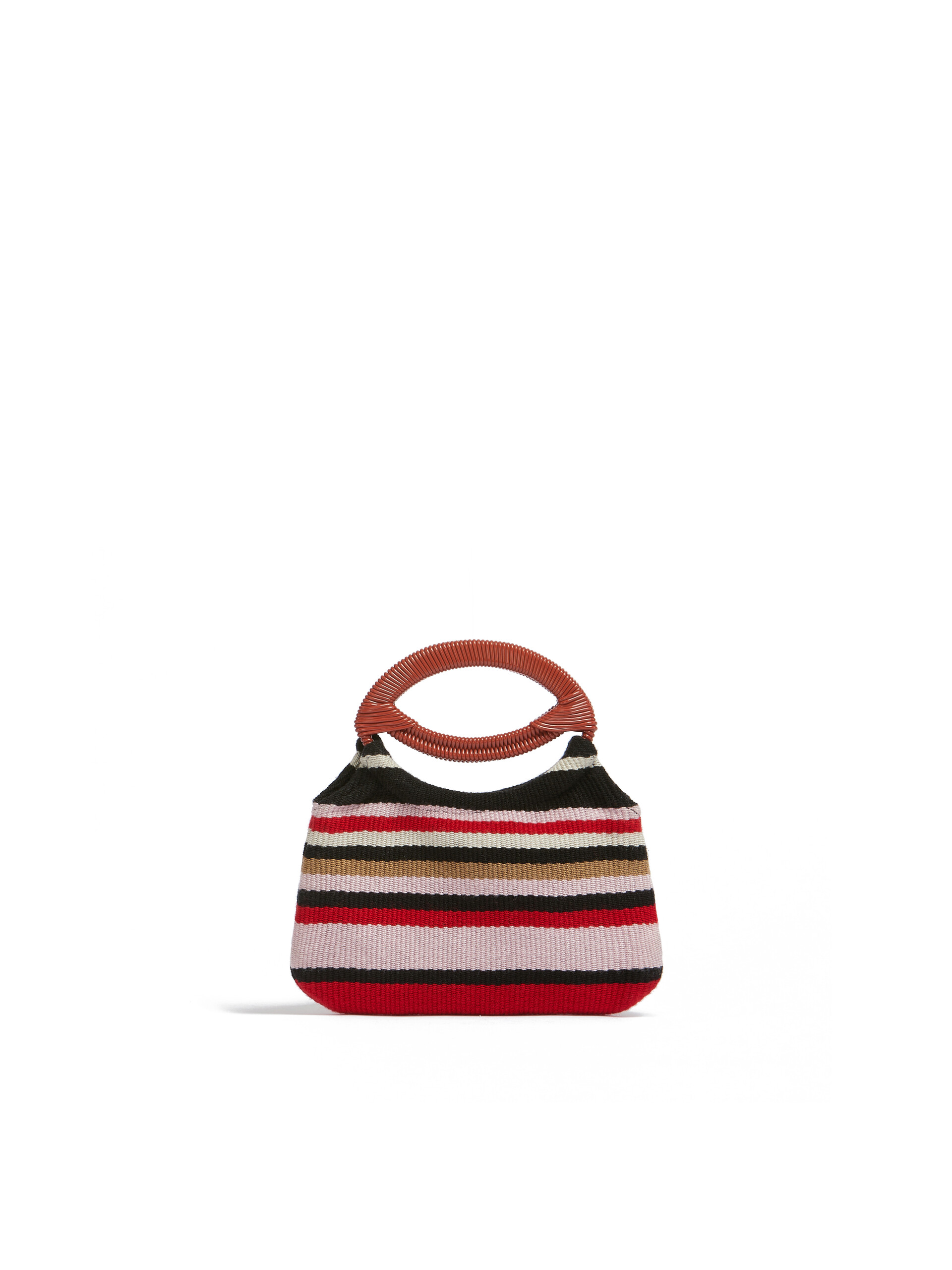 Borsa Marni Market Boat Mini In Cotone Rosso A Righe Multicolor - Borse shopping - Image 3