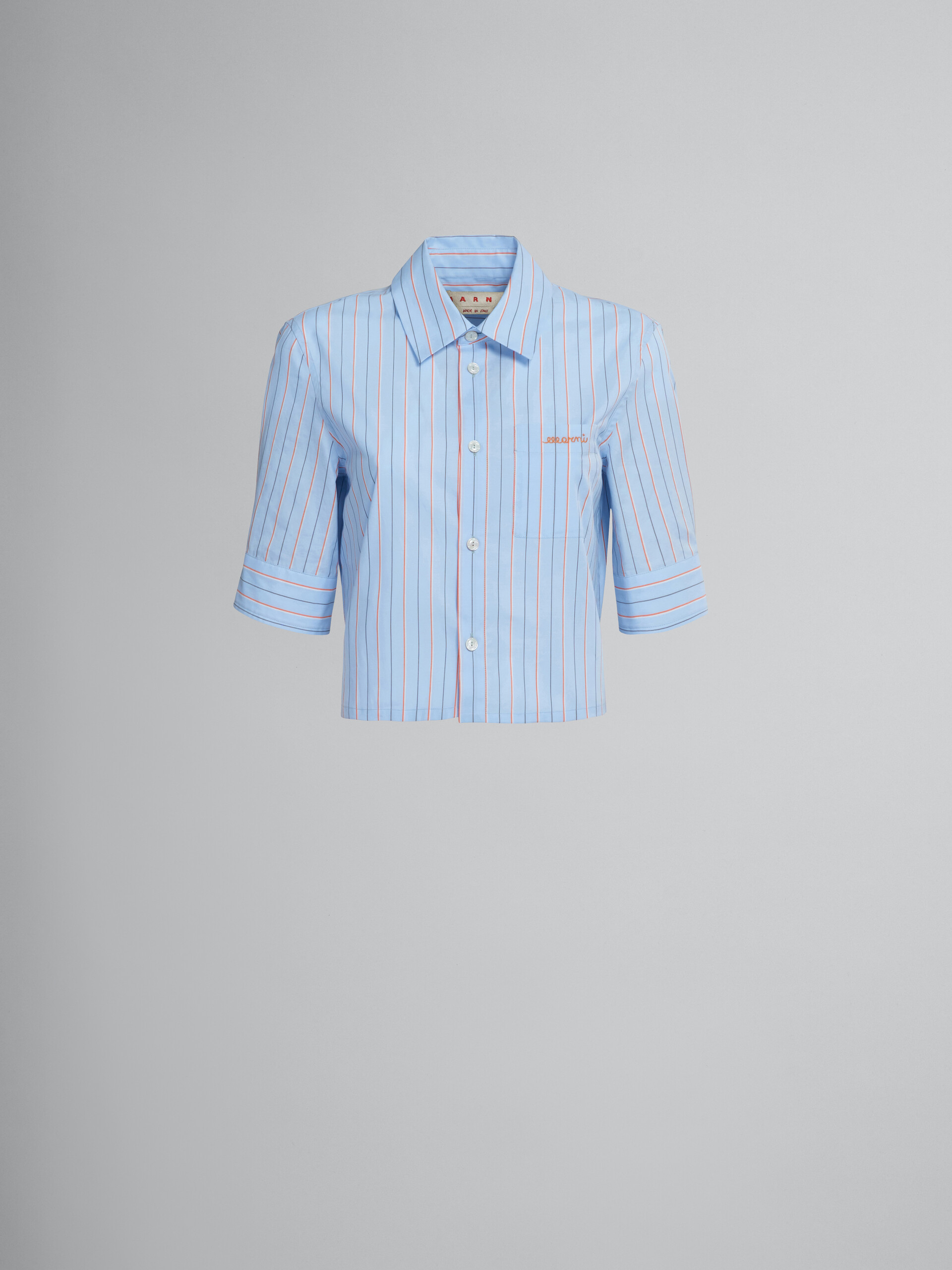 Cropped light blue bio poplin shirt - Shirts - Image 1