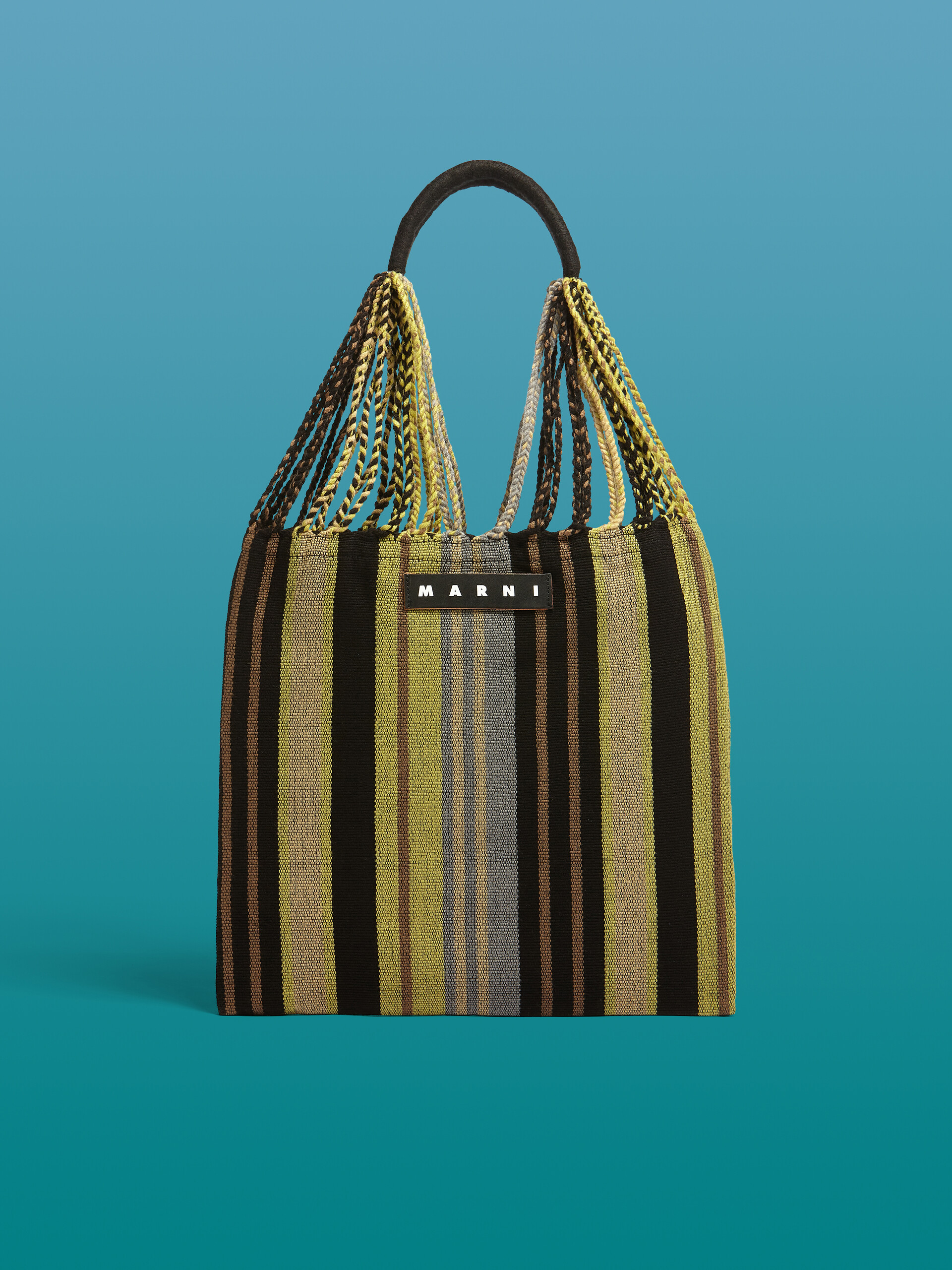 MARNI MARKET shopping bag in polyester with hammock-like handle grey turquoise and red - Bags - Image 1