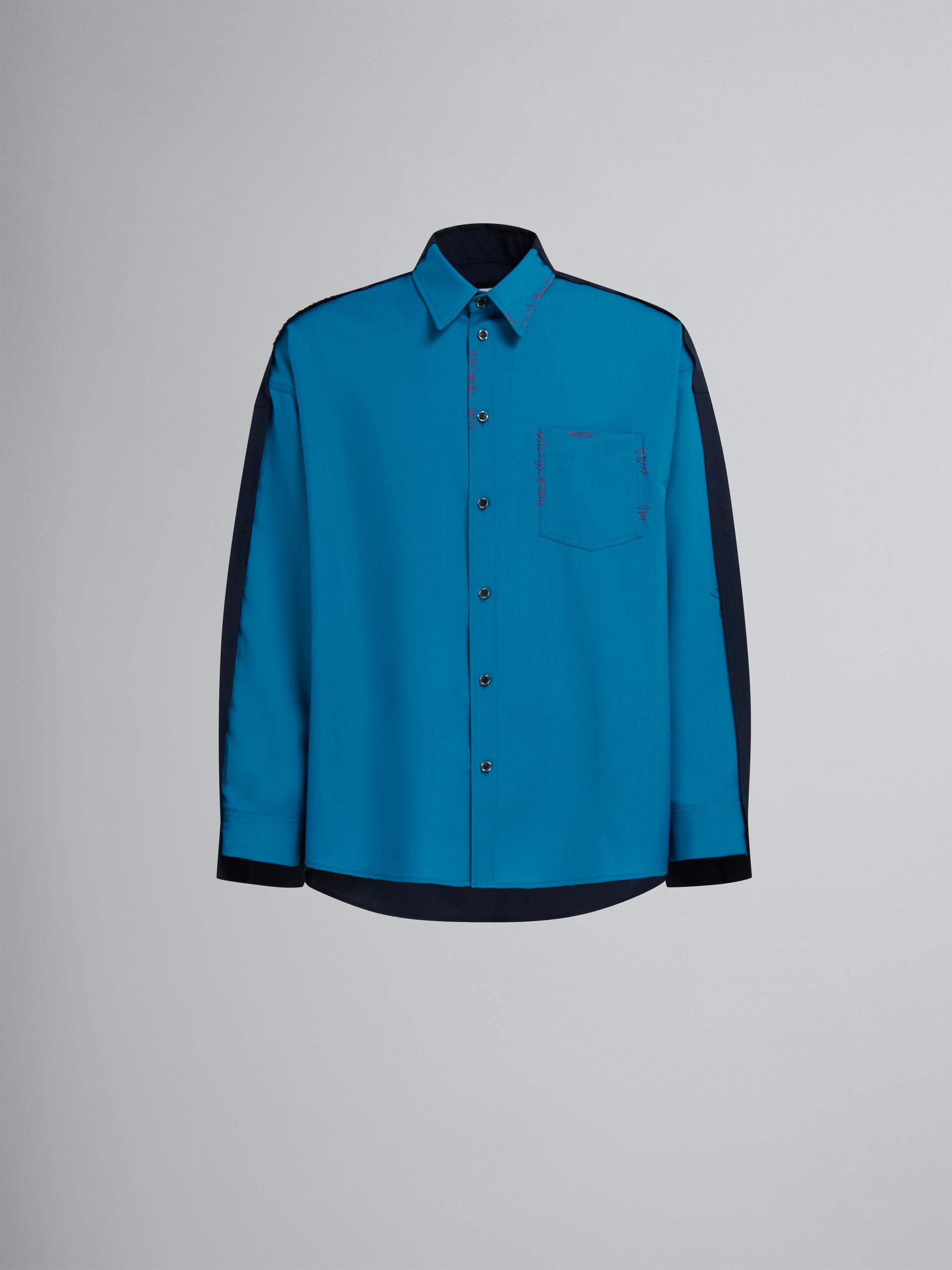 Camicia in fresco lana blu con retro a contrasto - Camicie - Image 1