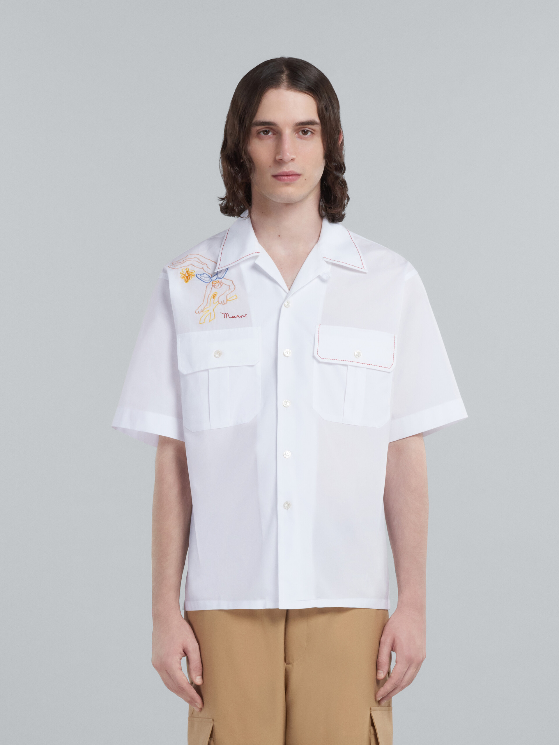 White poplin shirt with embroidery - Shirts - Image 2
