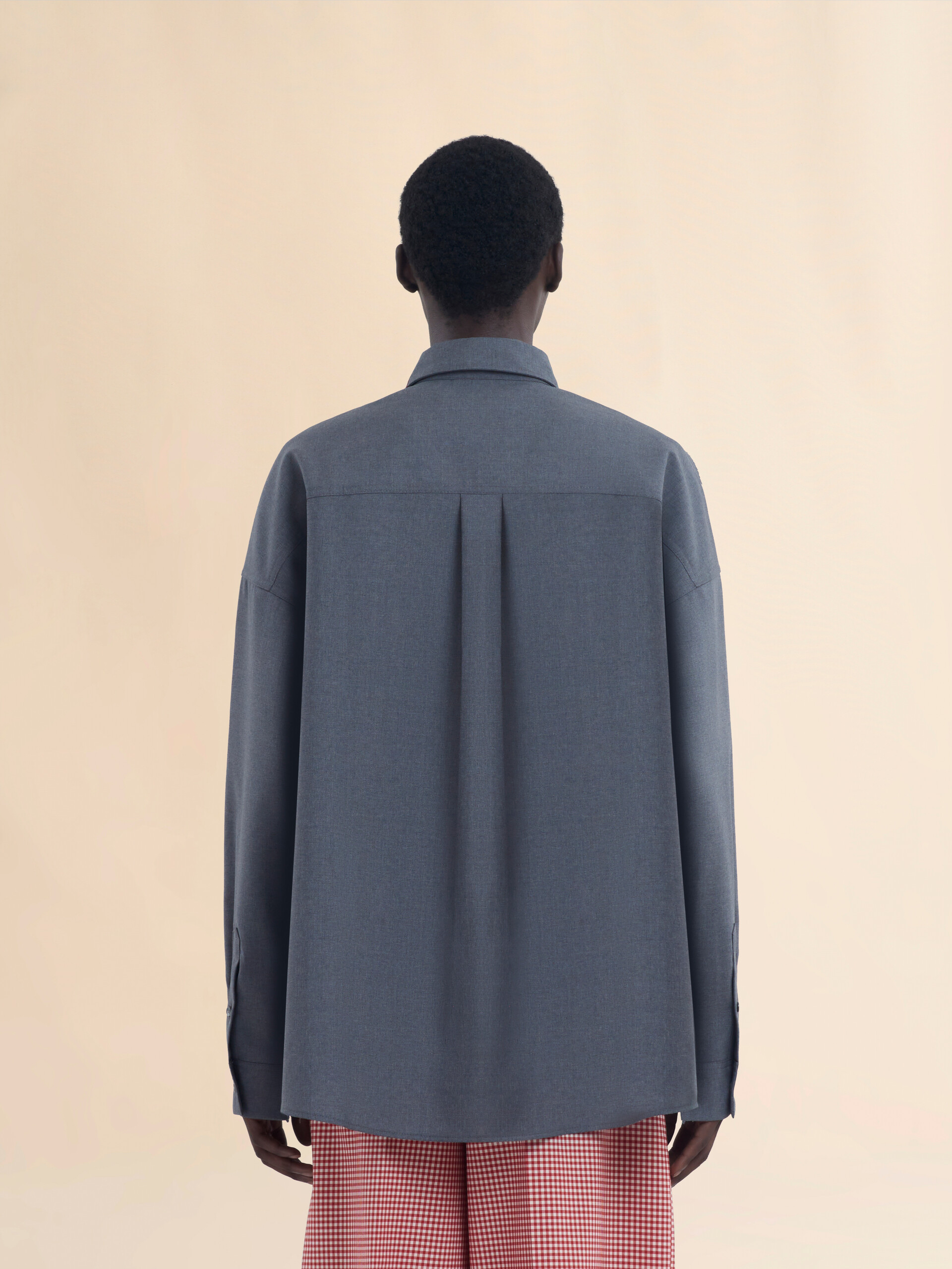 Blue tropical wool shirt with contrast back - Shirts - Image 3
