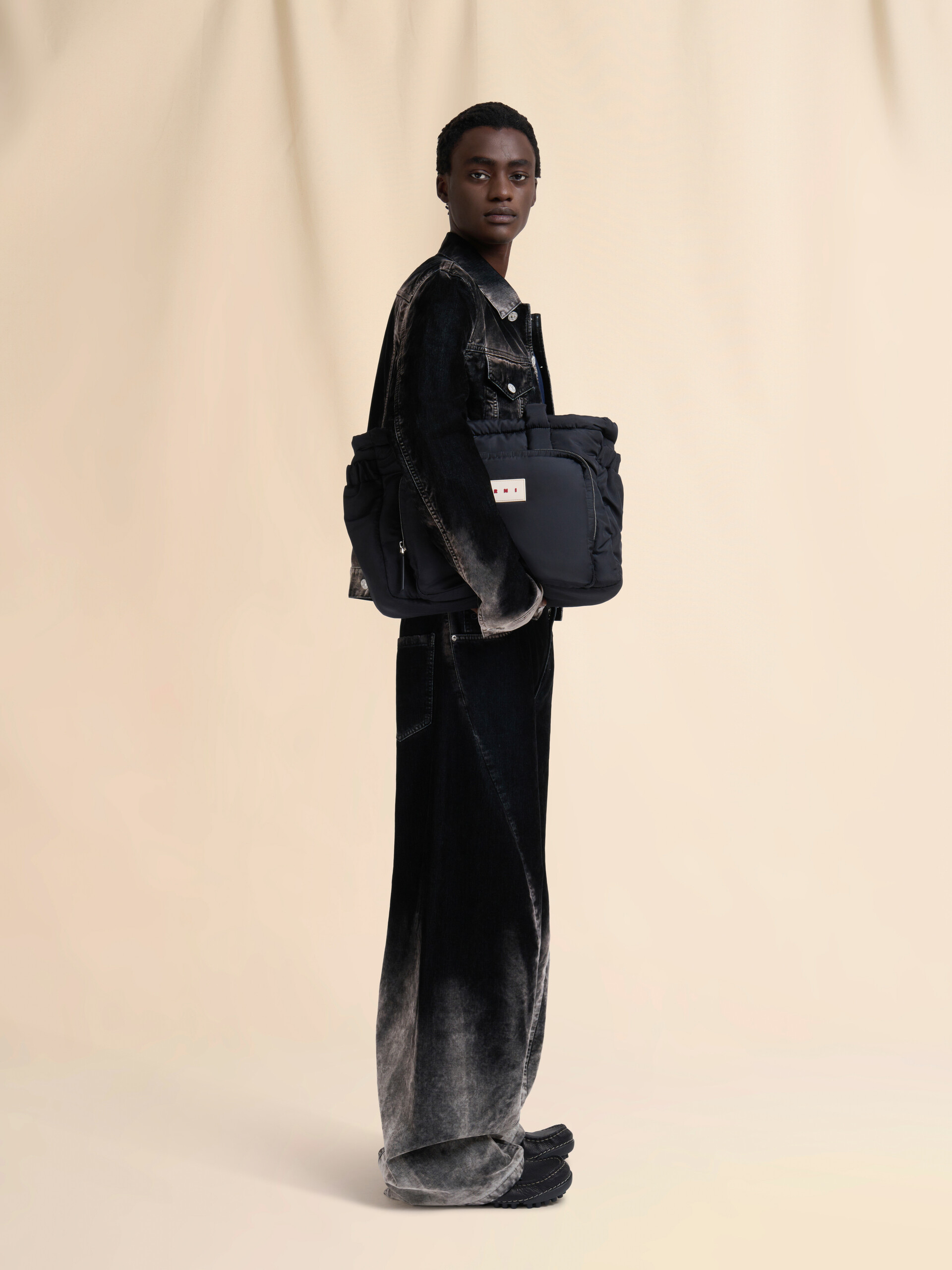 Deep blue cotton T-shirt with Multigram Marni print - Shirts - Image 5