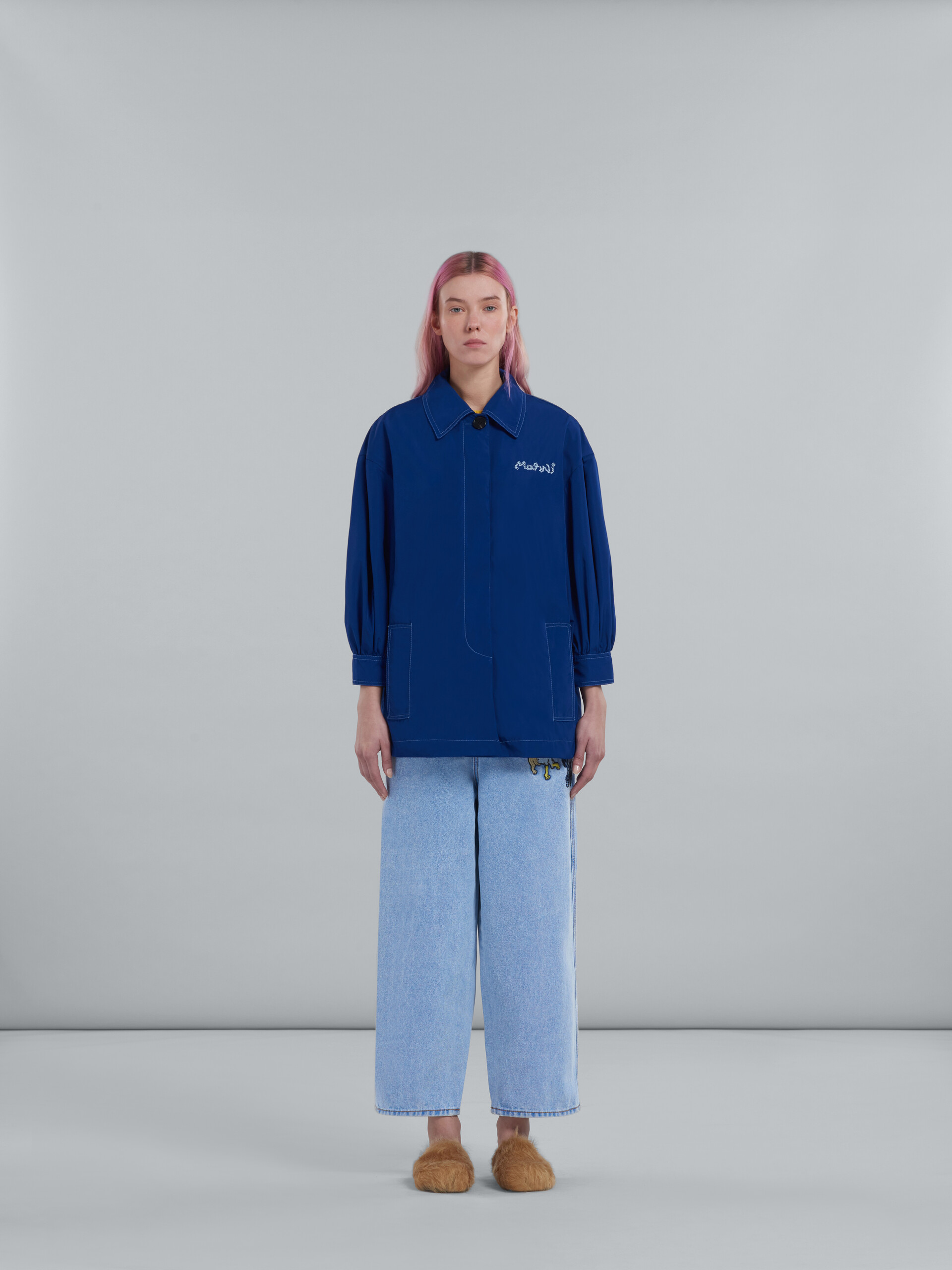 Blue taffeta micro-faille jacket - Jackets - Image 2