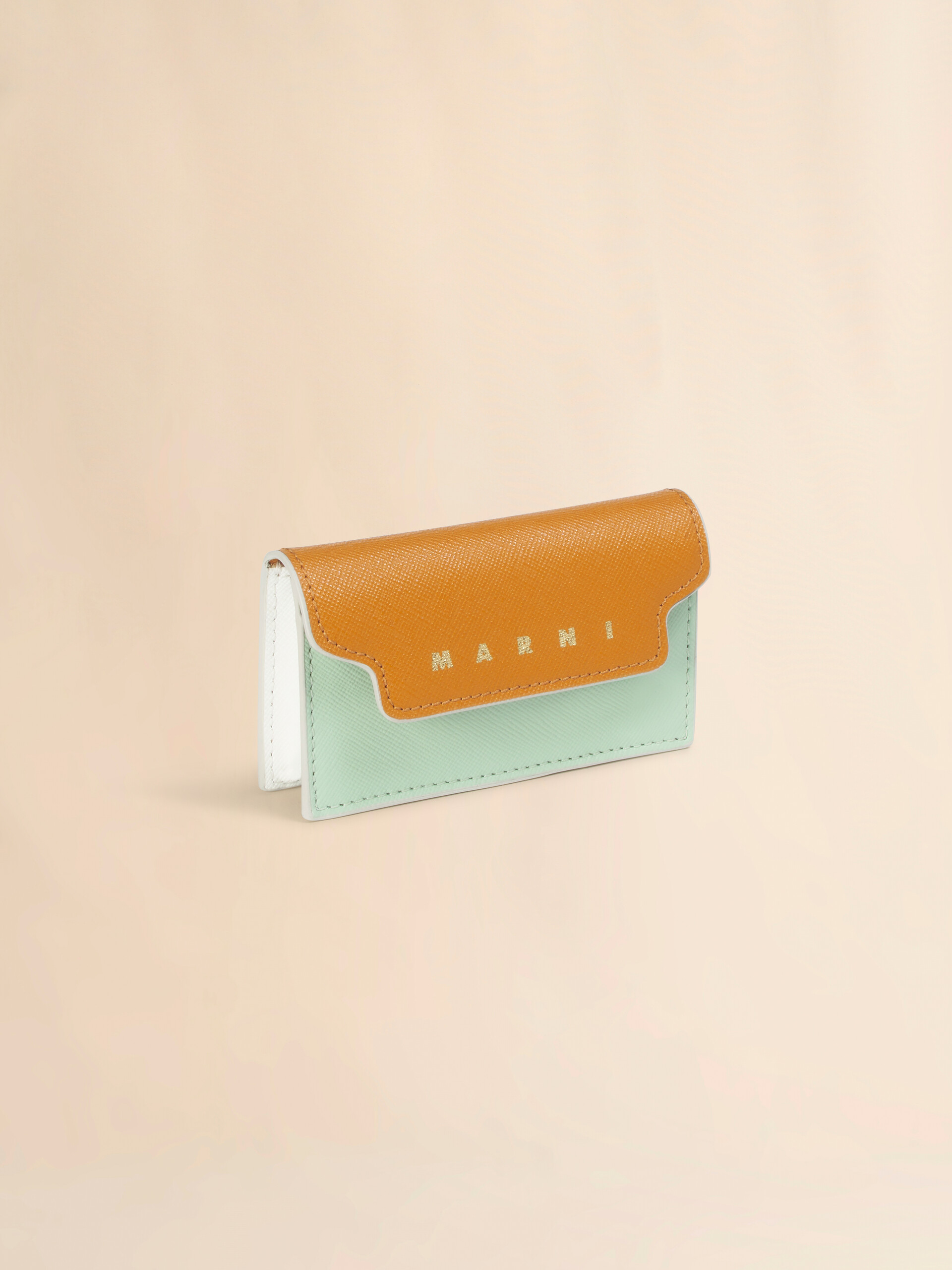 ブラウン ホワイト マスタード レザー製名刺入れ - 財布 - Image 4