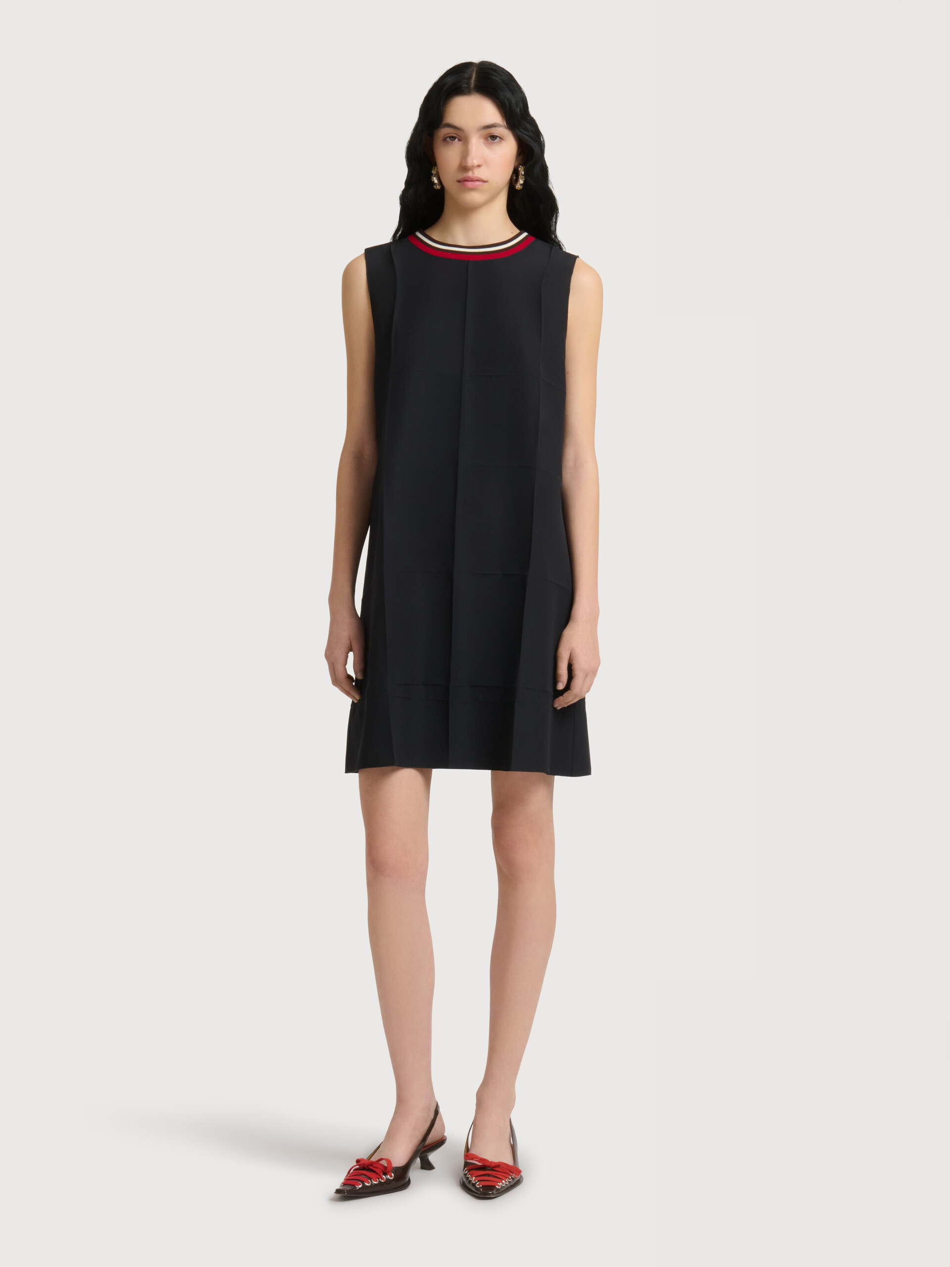 Black techno wool dress with mock neck - Dresses - Image 2