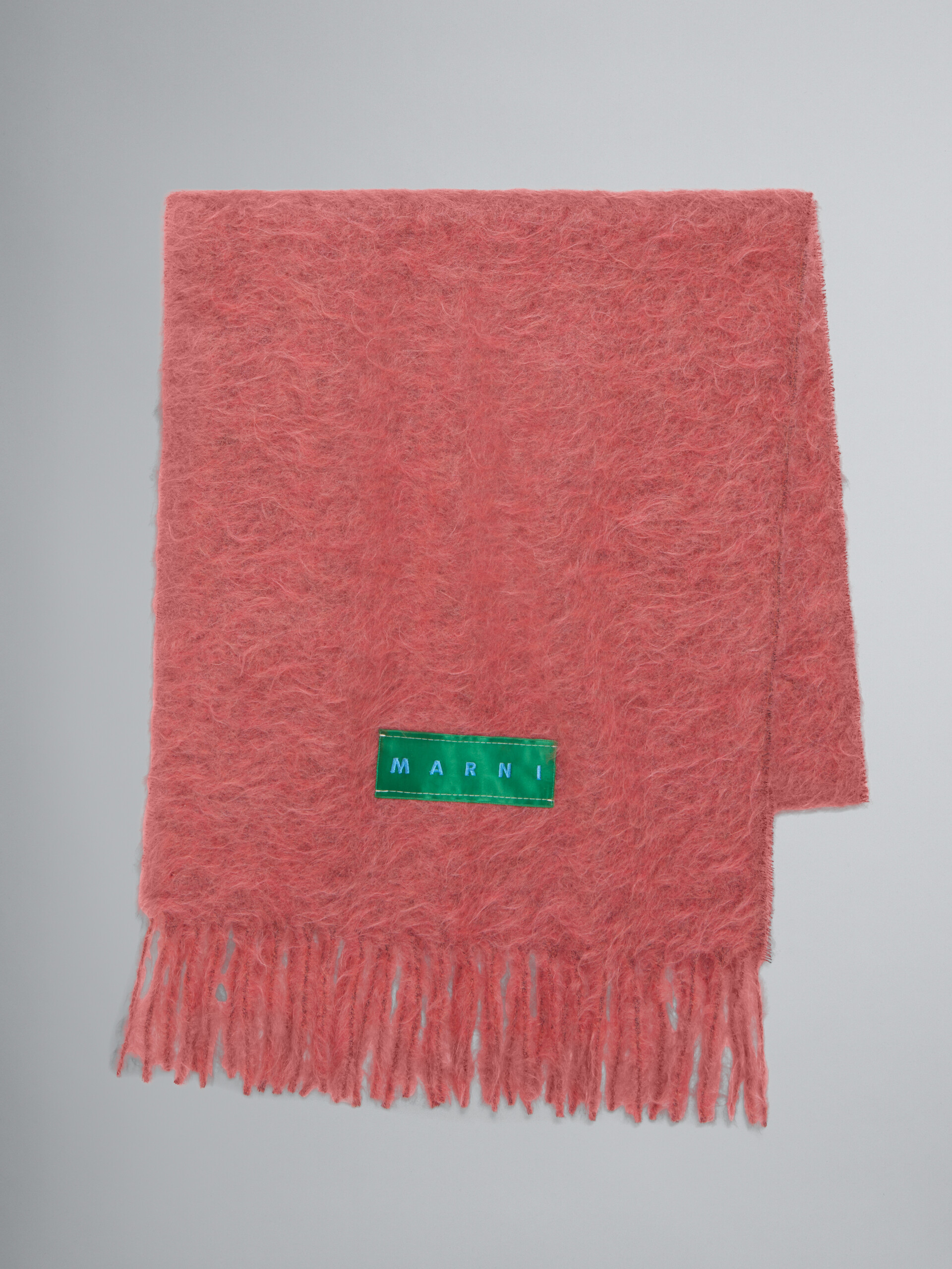 Pink alpaca and mohair scarf with fringes - Scarves - Image 1