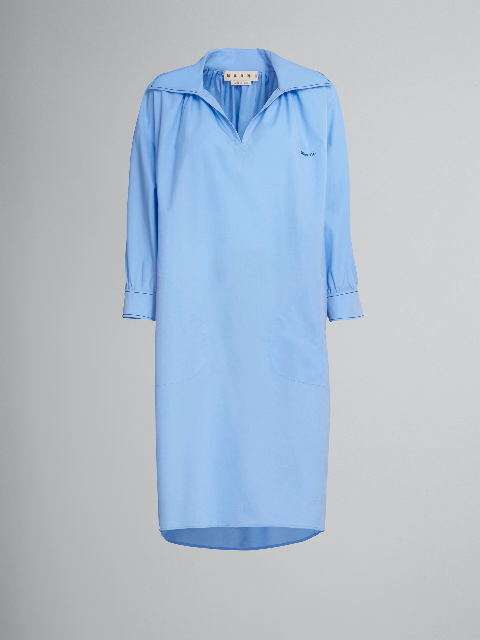 Light blue bio cotton dress with embroidered logo - Dresses - Image 1