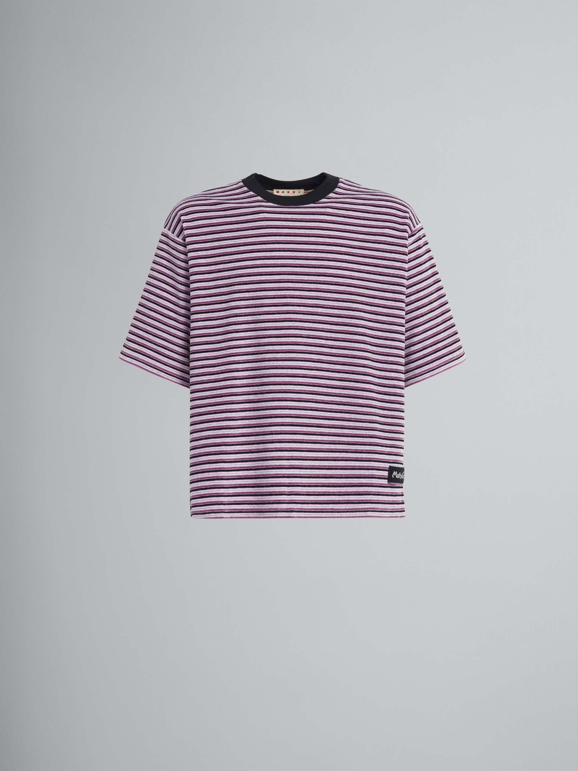 Striped velour short-sleeved T-shirt - T-shirts - Image 1