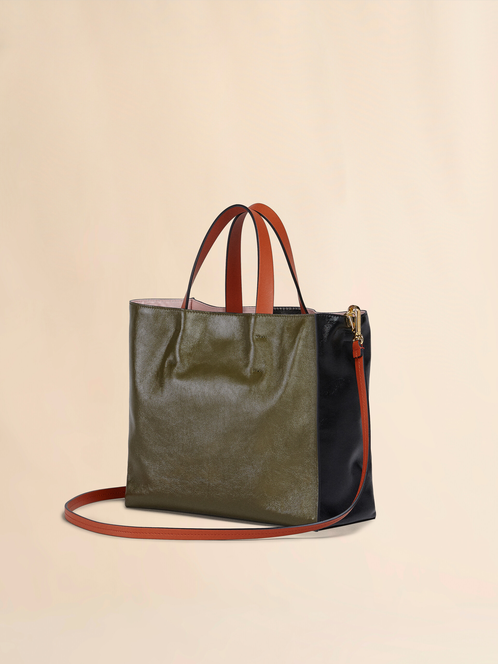 MUSEO SOFT small bag in black green and orange leather - Shopping Bags - Image 3