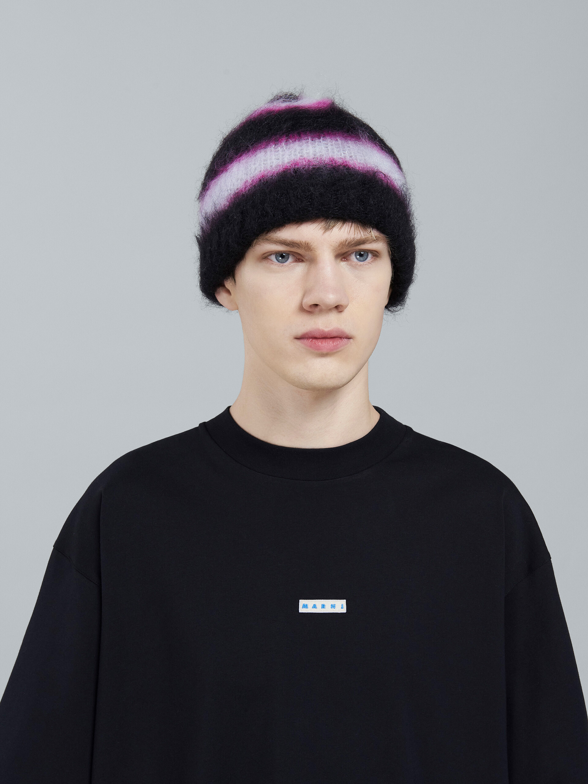 Black striped Mohair and wool beanie - Hats - Image 2
