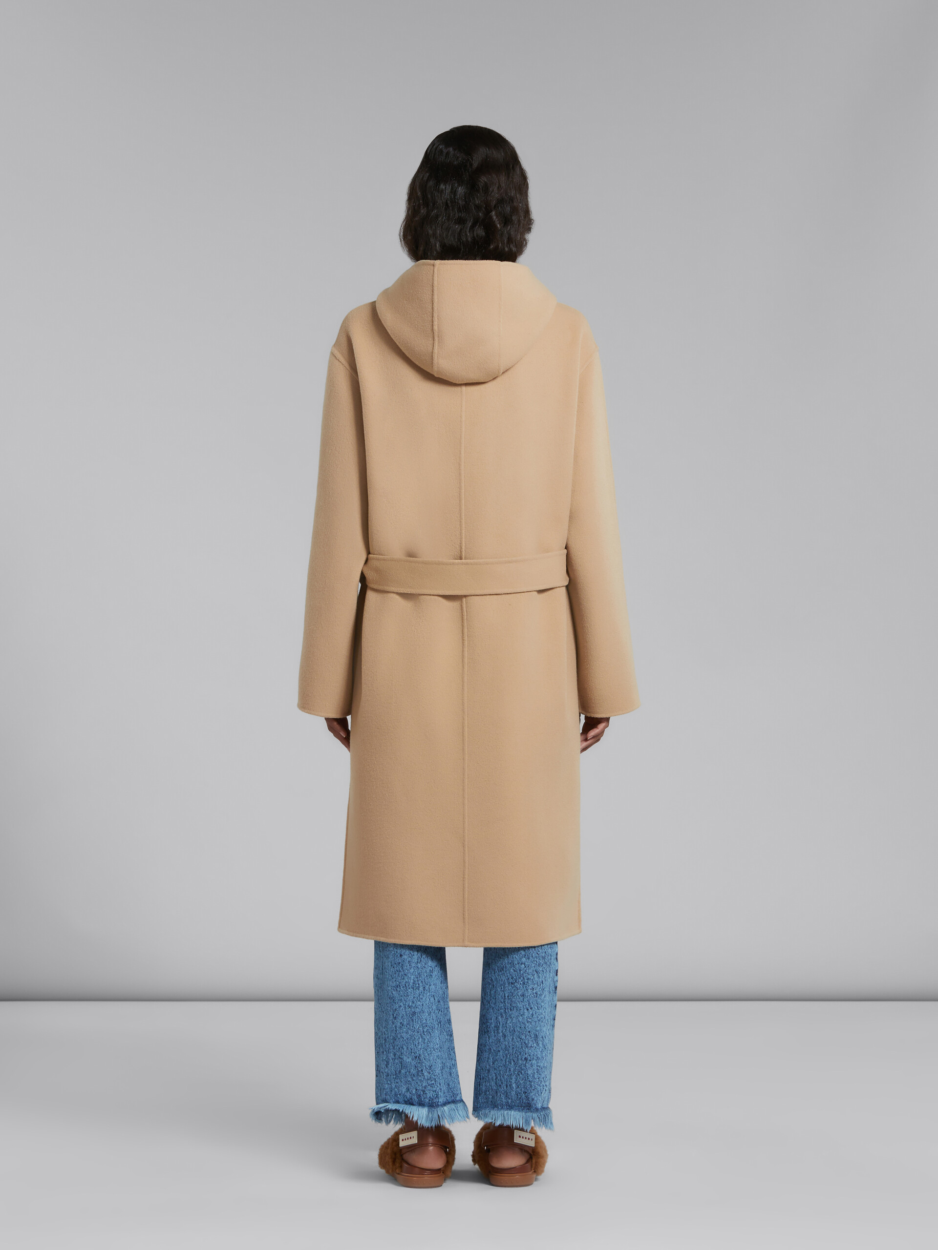 Beige wool coat with waist belt - Coats - Image 3