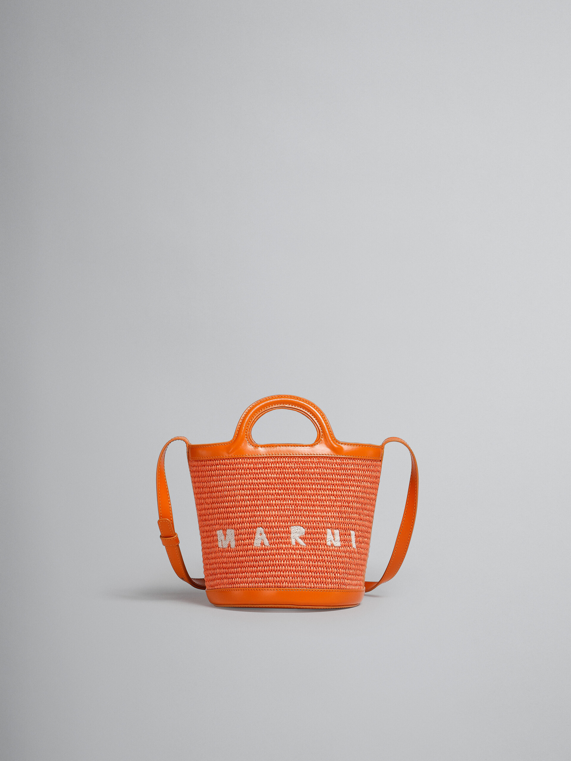 Tropicalia Small Bucket Bag in orange leather and raffia - Shoulder Bag - Image 1