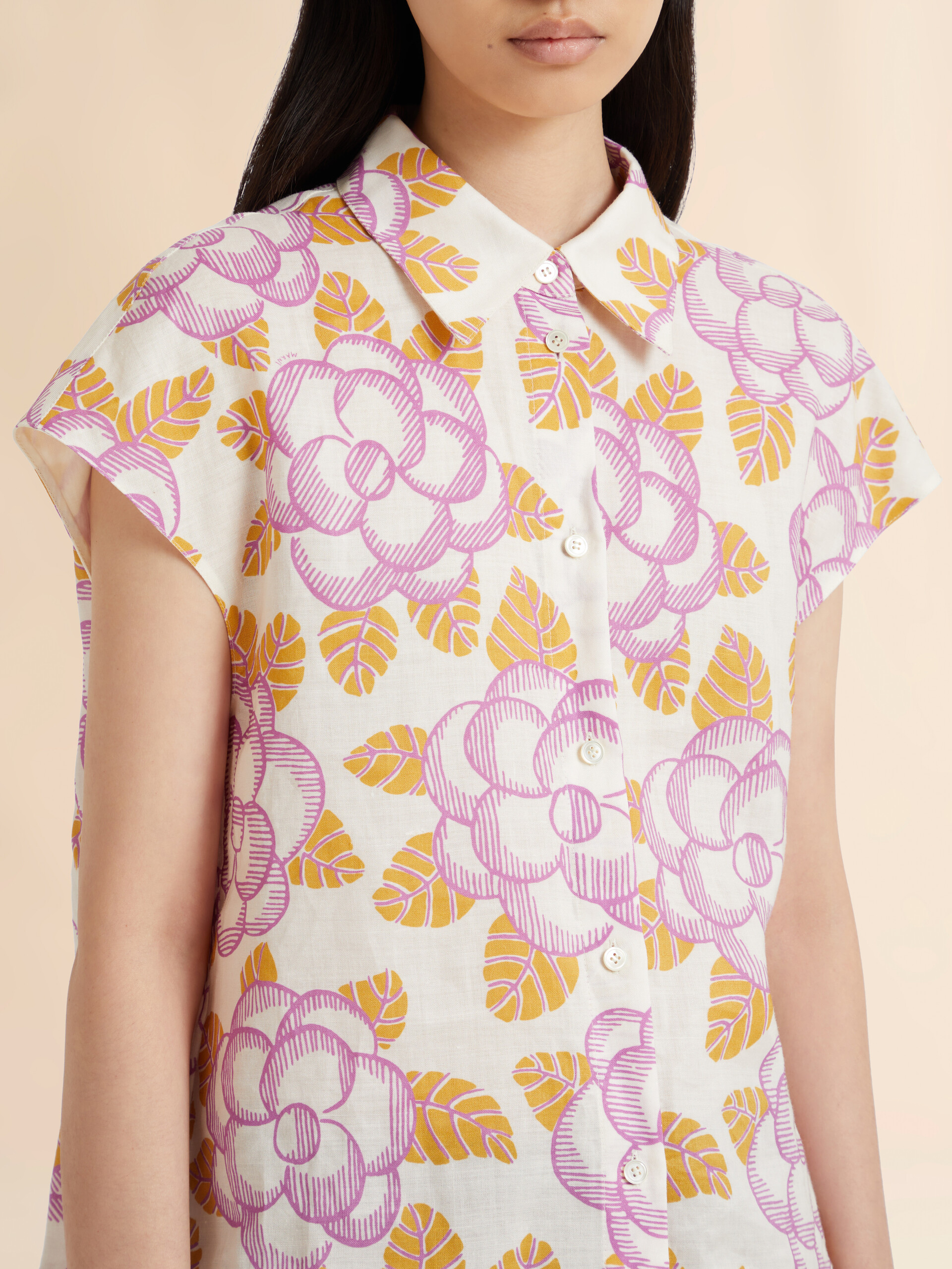 Banjoプリント クリームラミー ギャザーシャツ - シャツ - Image 4